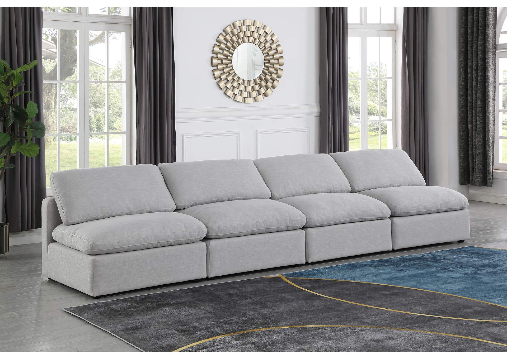 Indulge Grey Linen Textured Fabric Modular Sofa,Meridian Furniture