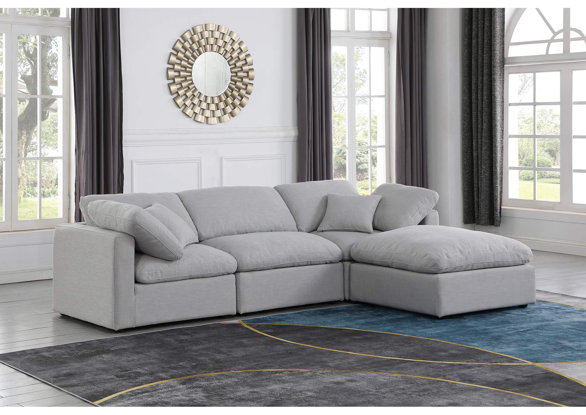 Indulge Grey Linen Textured Fabric Modular Sectional,Meridian Furniture