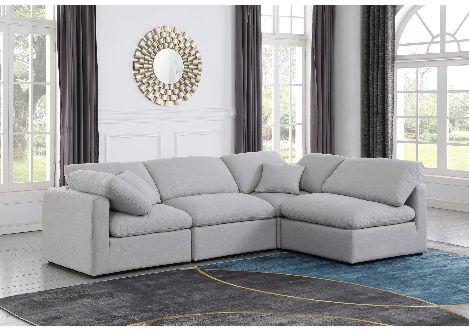 Indulge Grey Linen Textured Fabric Modular Sectional,Meridian Furniture