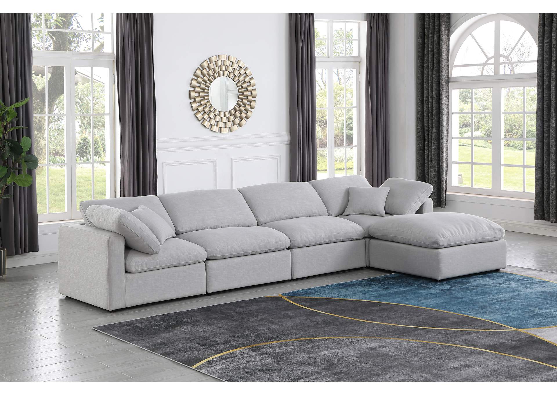 Indulge Grey Linen Textured Fabric Modular Sectional,Meridian Furniture