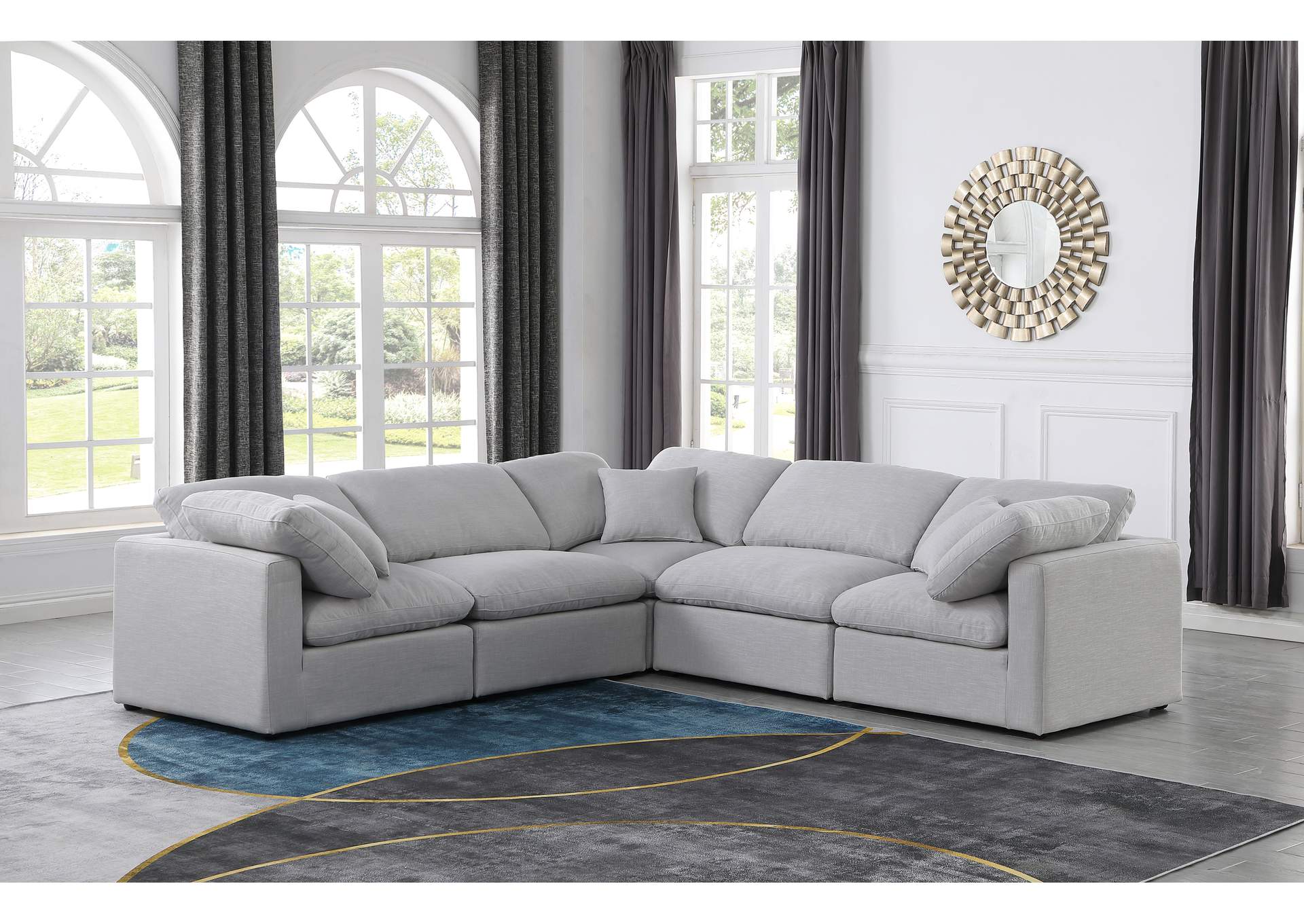 Indulge Grey Linen Textured Fabric Modular Sectional,Meridian Furniture