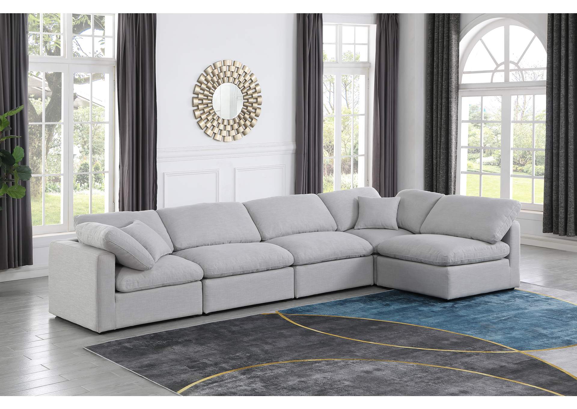Indulge Grey Linen Textured Fabric Modular Sectional,Meridian Furniture