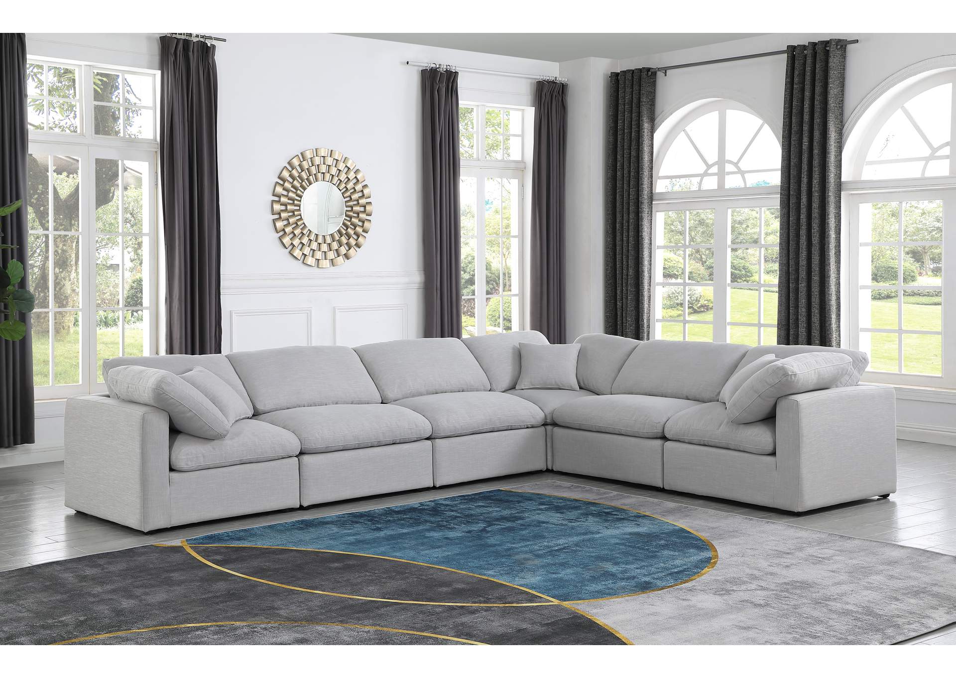 Indulge Grey Linen Textured Fabric Modular Sectional,Meridian Furniture