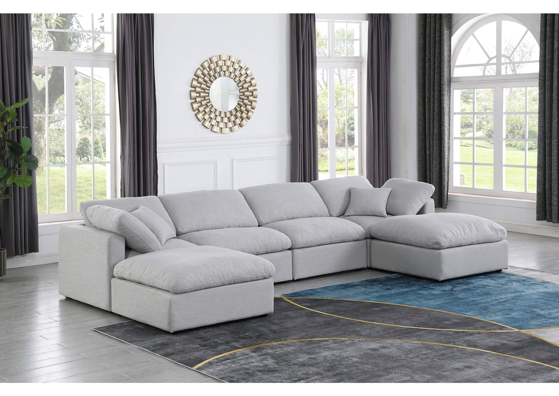 Indulge Grey Linen Textured Fabric Modular Sectional,Meridian Furniture