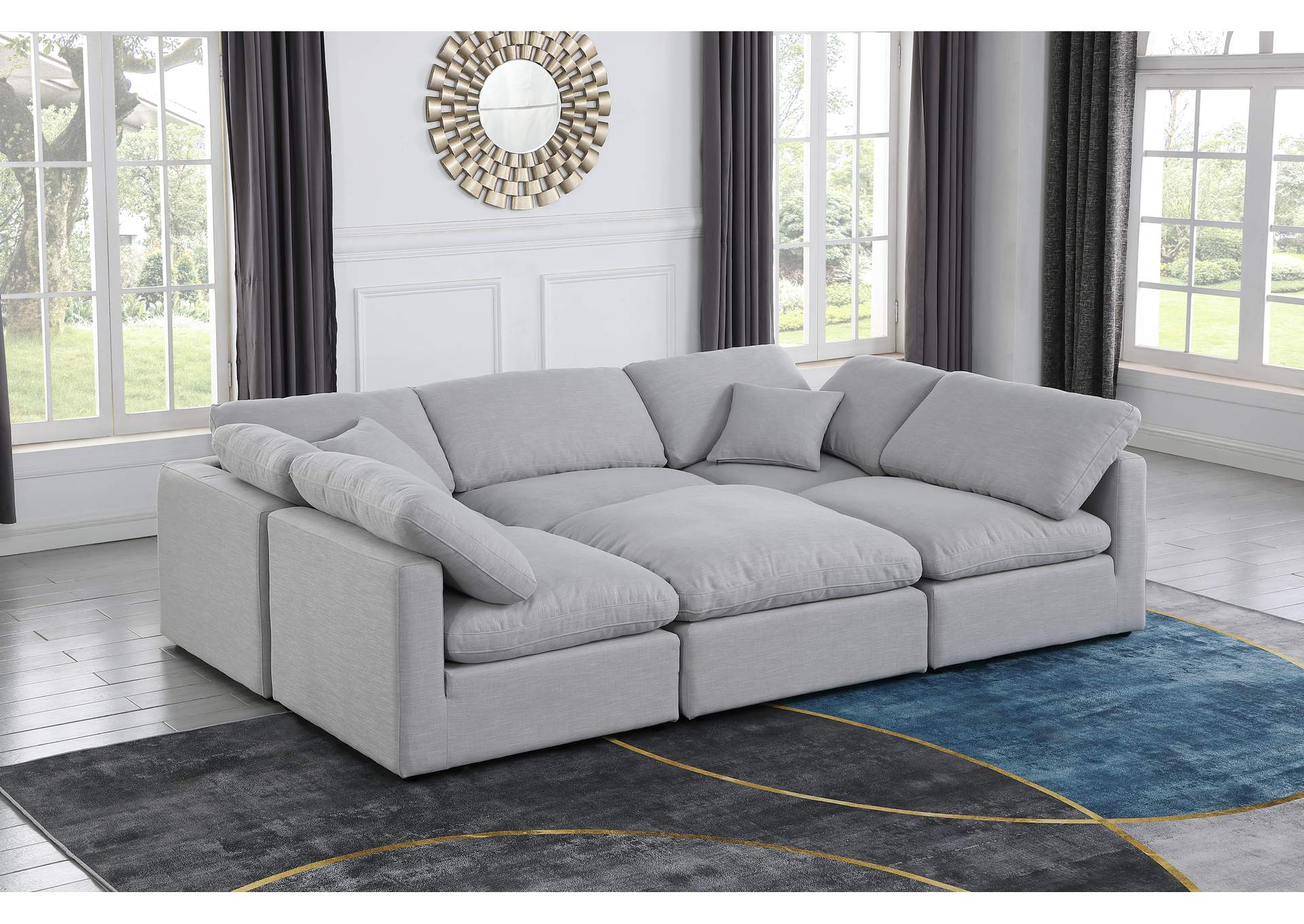 Indulge Grey Linen Textured Fabric Modular Sectional,Meridian Furniture