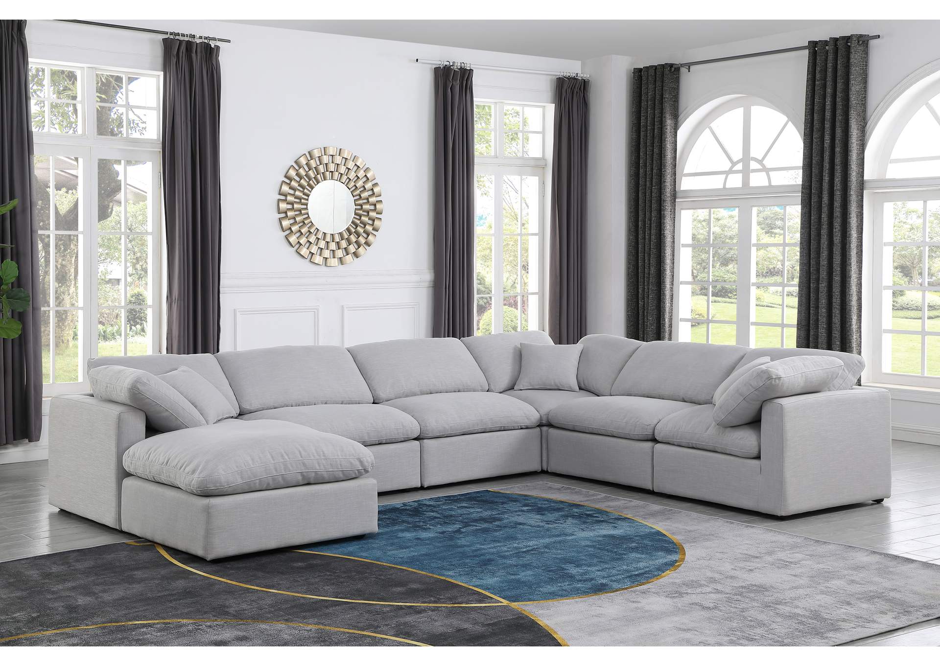 Indulge Grey Linen Textured Fabric Modular Sectional,Meridian Furniture