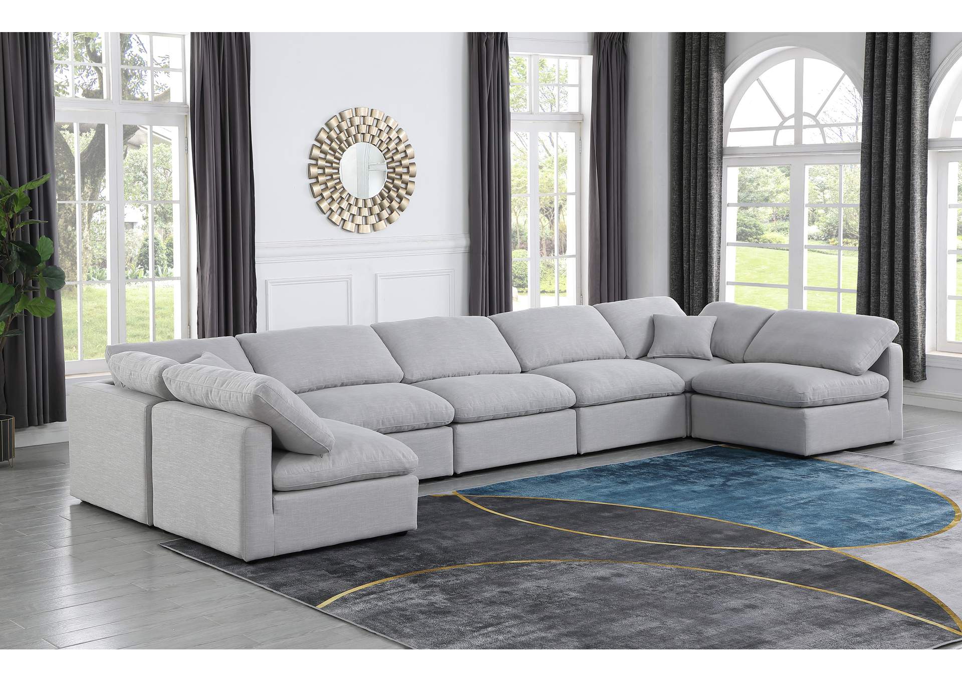 Indulge Grey Linen Textured Fabric Modular Sectional,Meridian Furniture