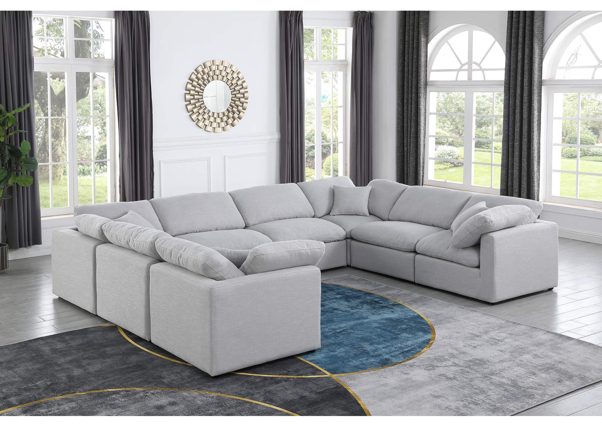 Indulge Grey Linen Textured Fabric Modular Sectional,Meridian Furniture