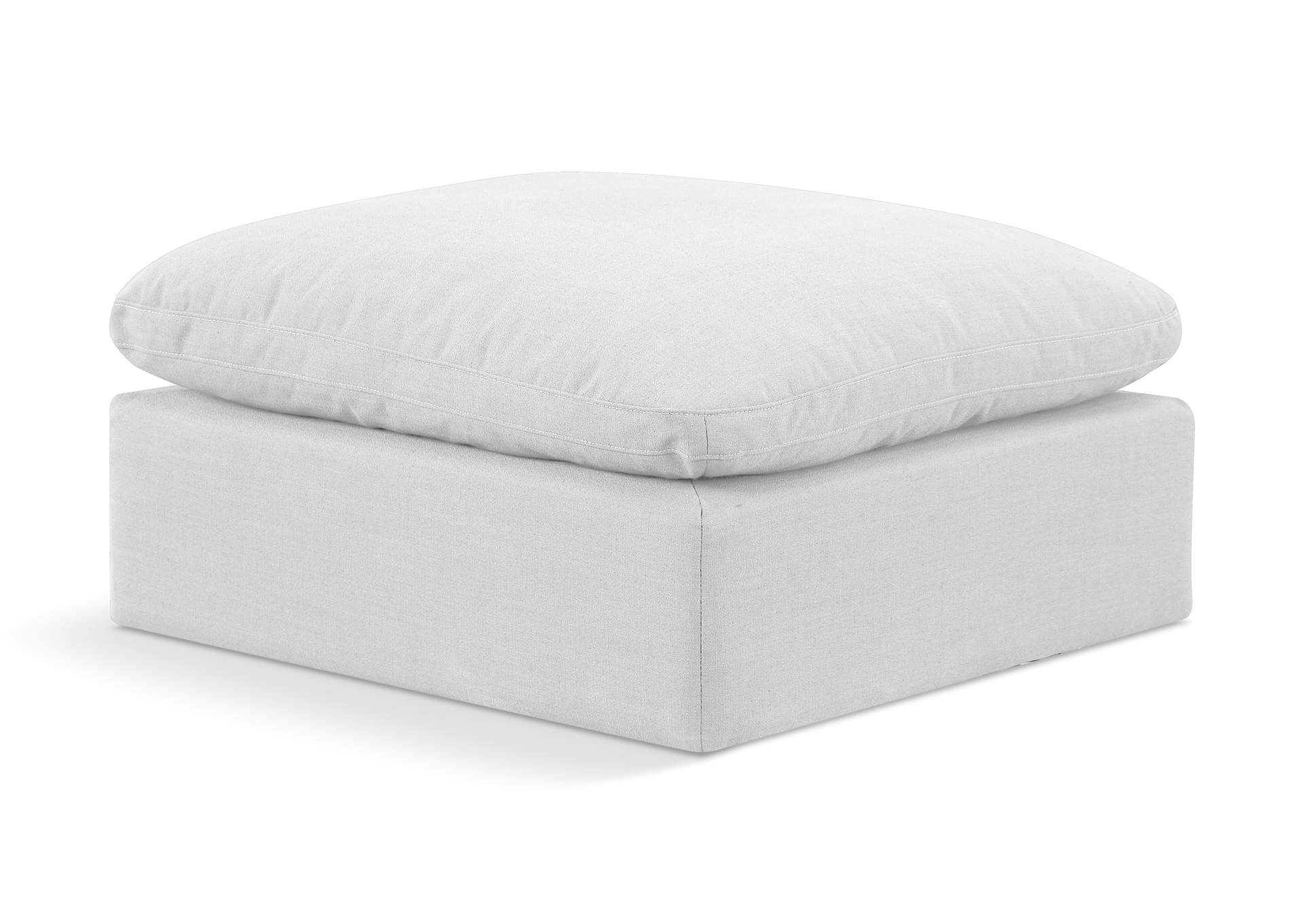 Indulge White Linen Textured Fabric Ottoman,Meridian Furniture