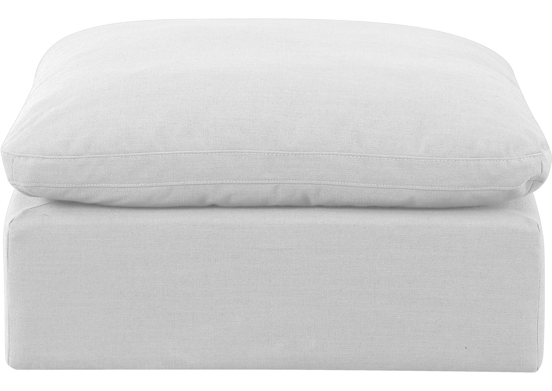 Indulge White Linen Textured Fabric Ottoman,Meridian Furniture