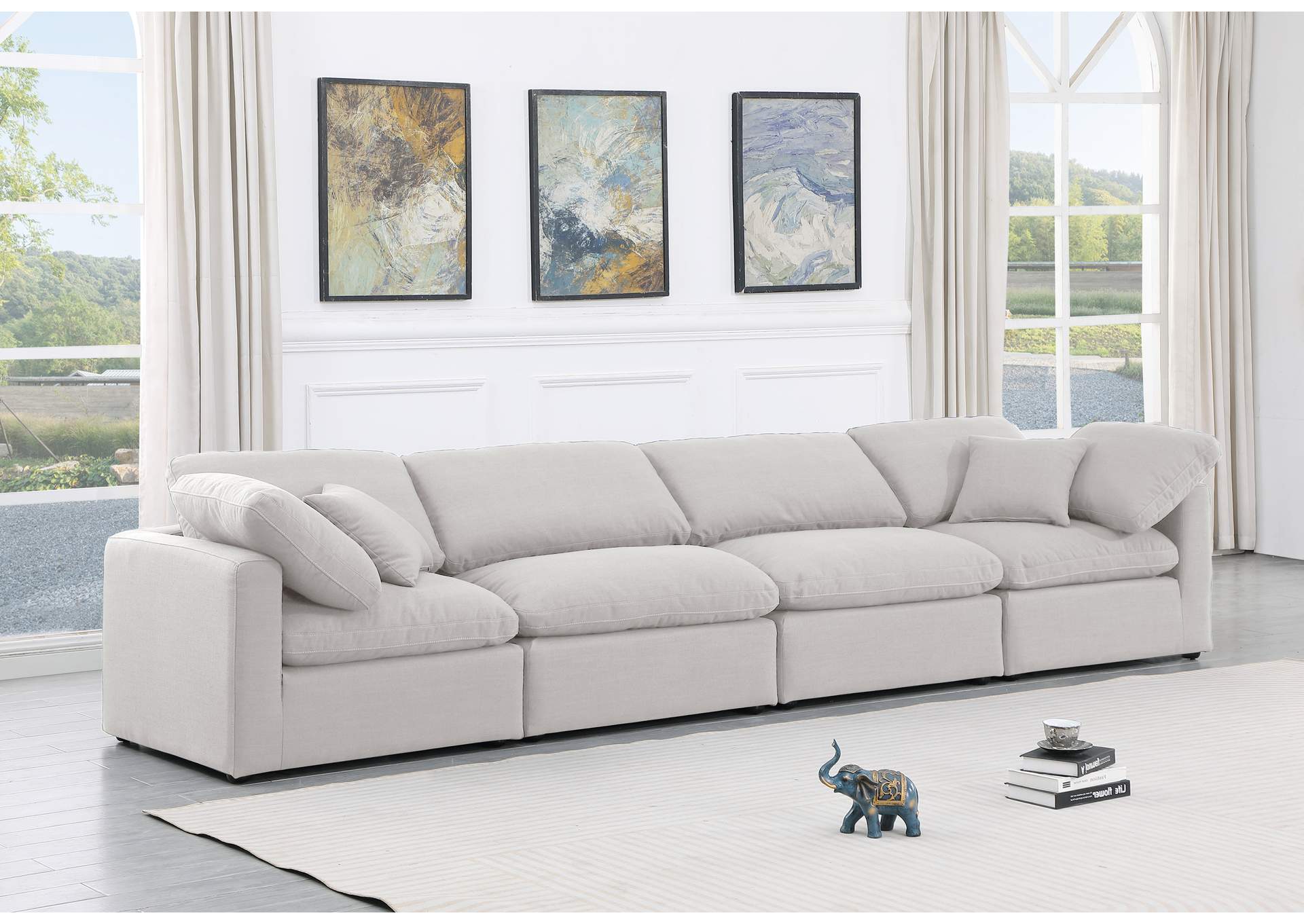 Indulge White Linen Textured Fabric Modular Sofa,Meridian Furniture