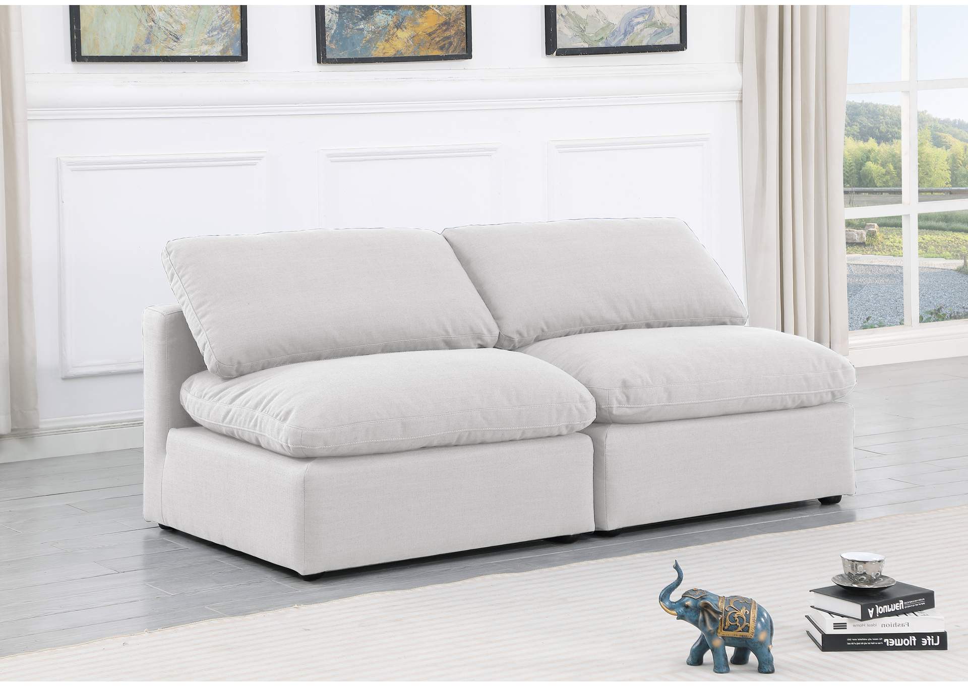 Indulge White Linen Textured Fabric Modular Sofa,Meridian Furniture