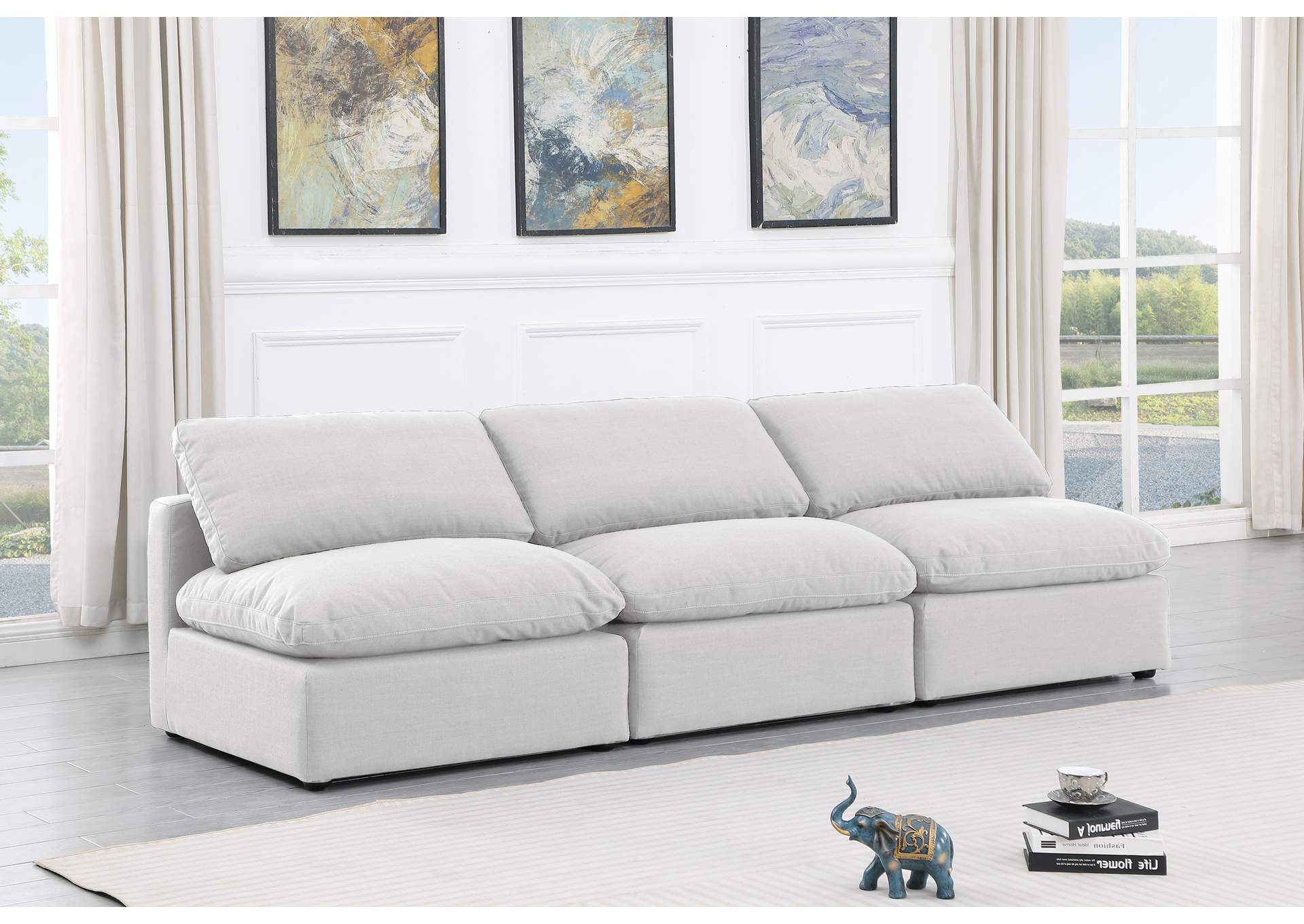 Indulge White Linen Textured Fabric Modular Sofa,Meridian Furniture