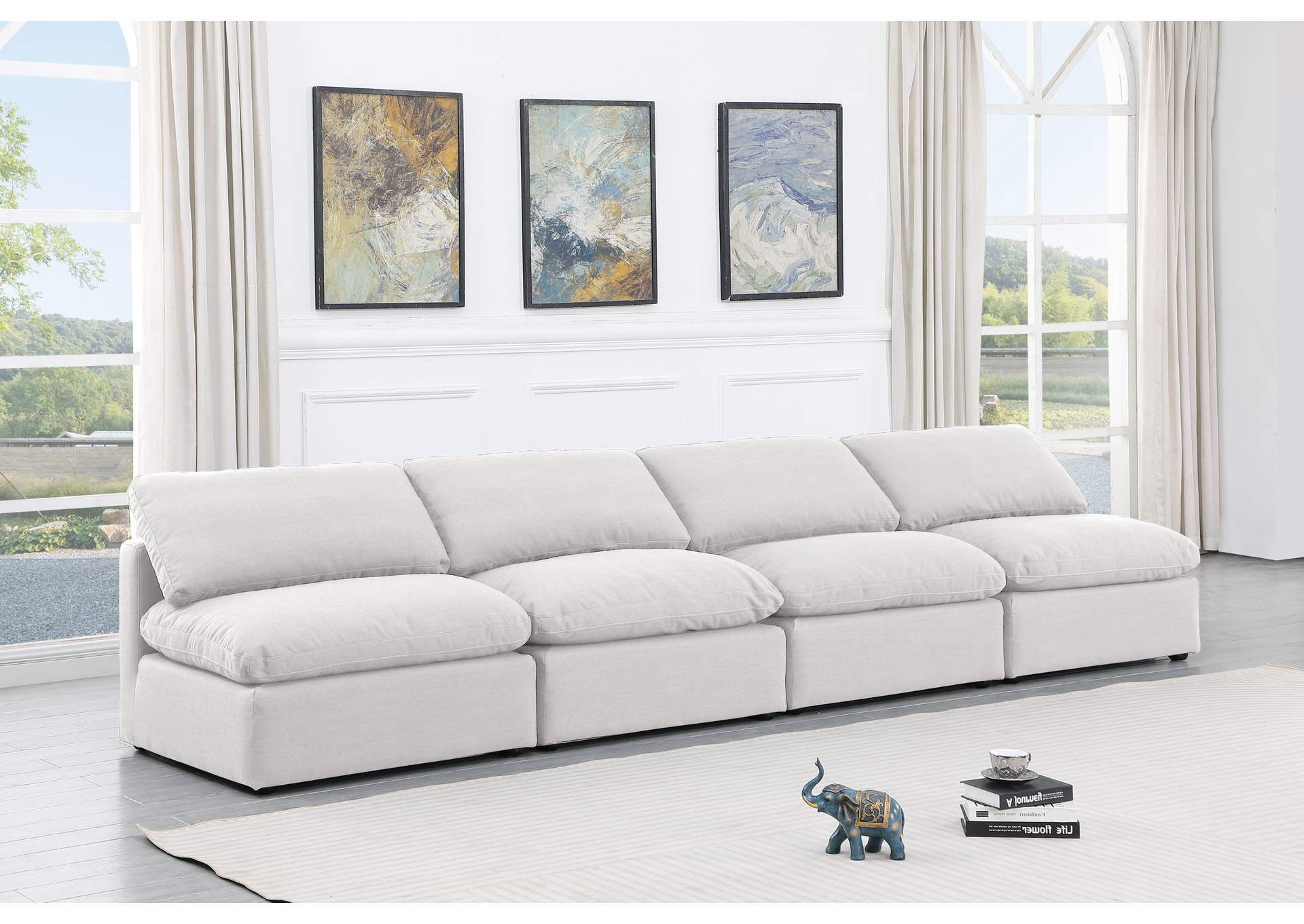 Indulge White Linen Textured Fabric Modular Sofa,Meridian Furniture