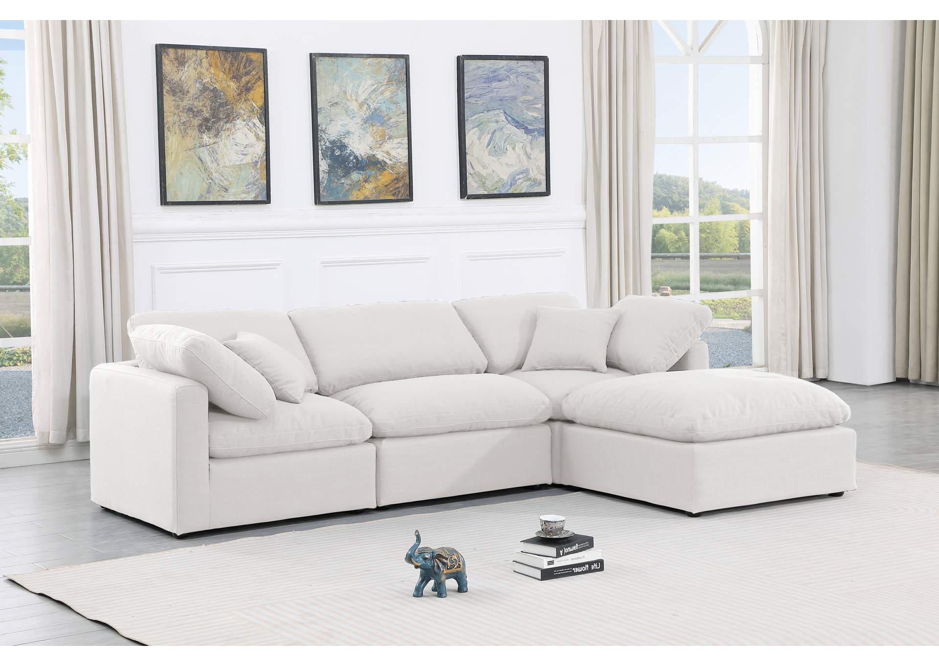 Indulge White Linen Textured Fabric Modular Sectional,Meridian Furniture