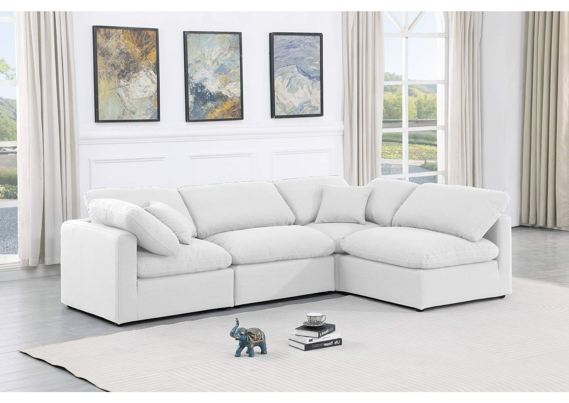 Indulge White Linen Textured Fabric Modular Sectional,Meridian Furniture