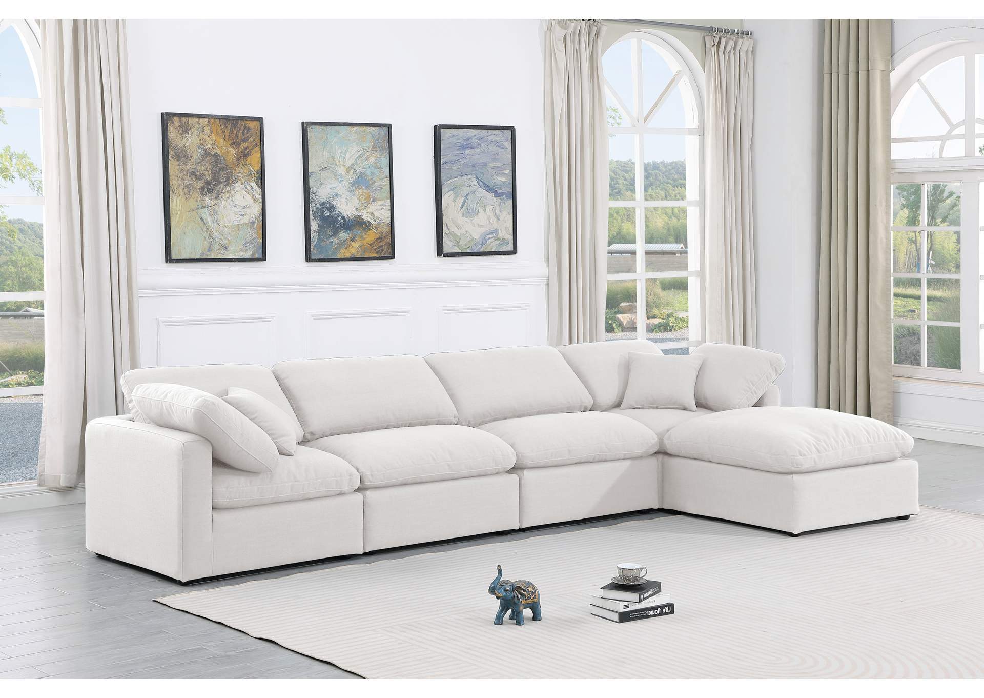 Indulge White Linen Textured Fabric Modular Sectional,Meridian Furniture
