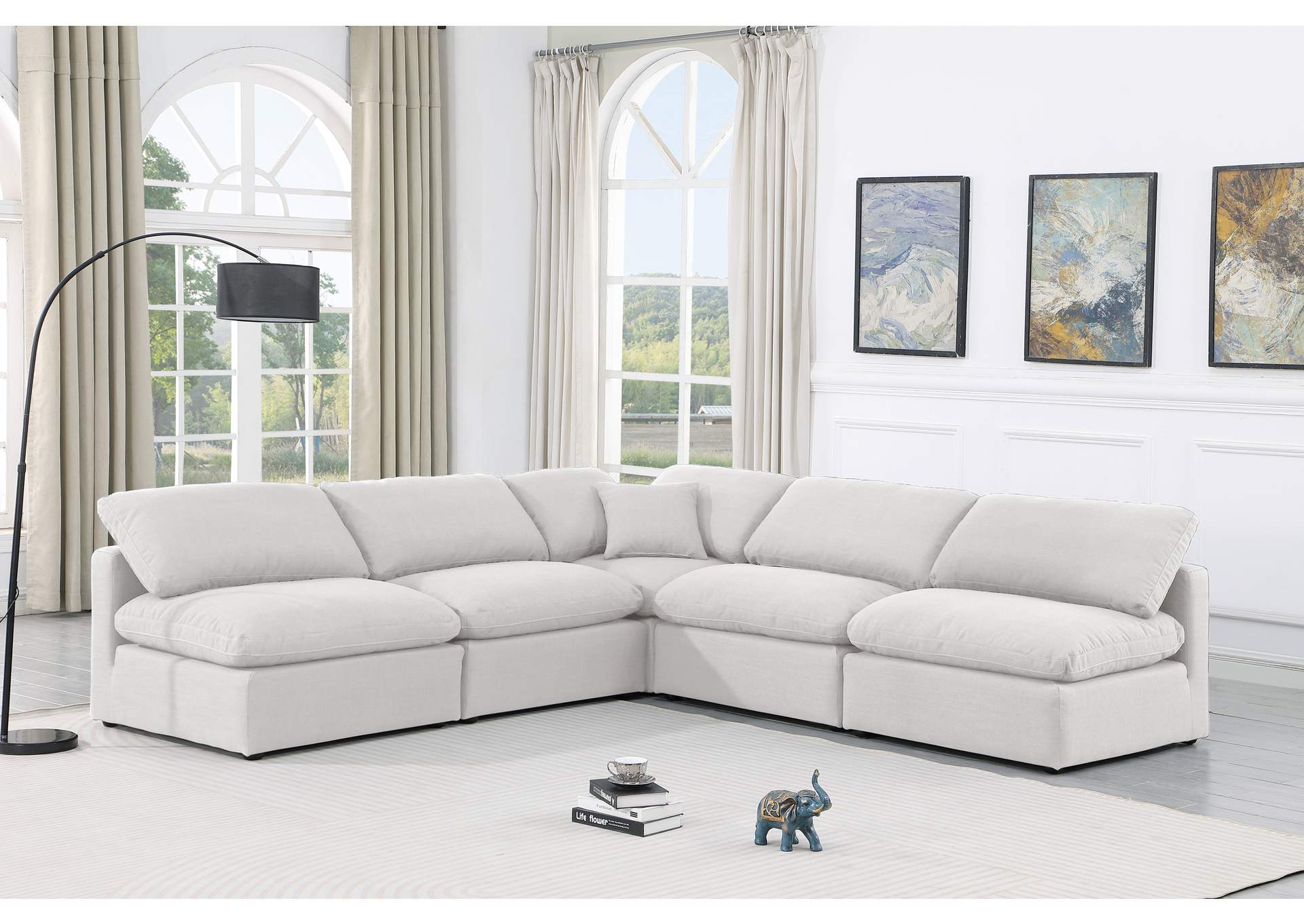 Indulge White Linen Textured Fabric Modular Sectional,Meridian Furniture