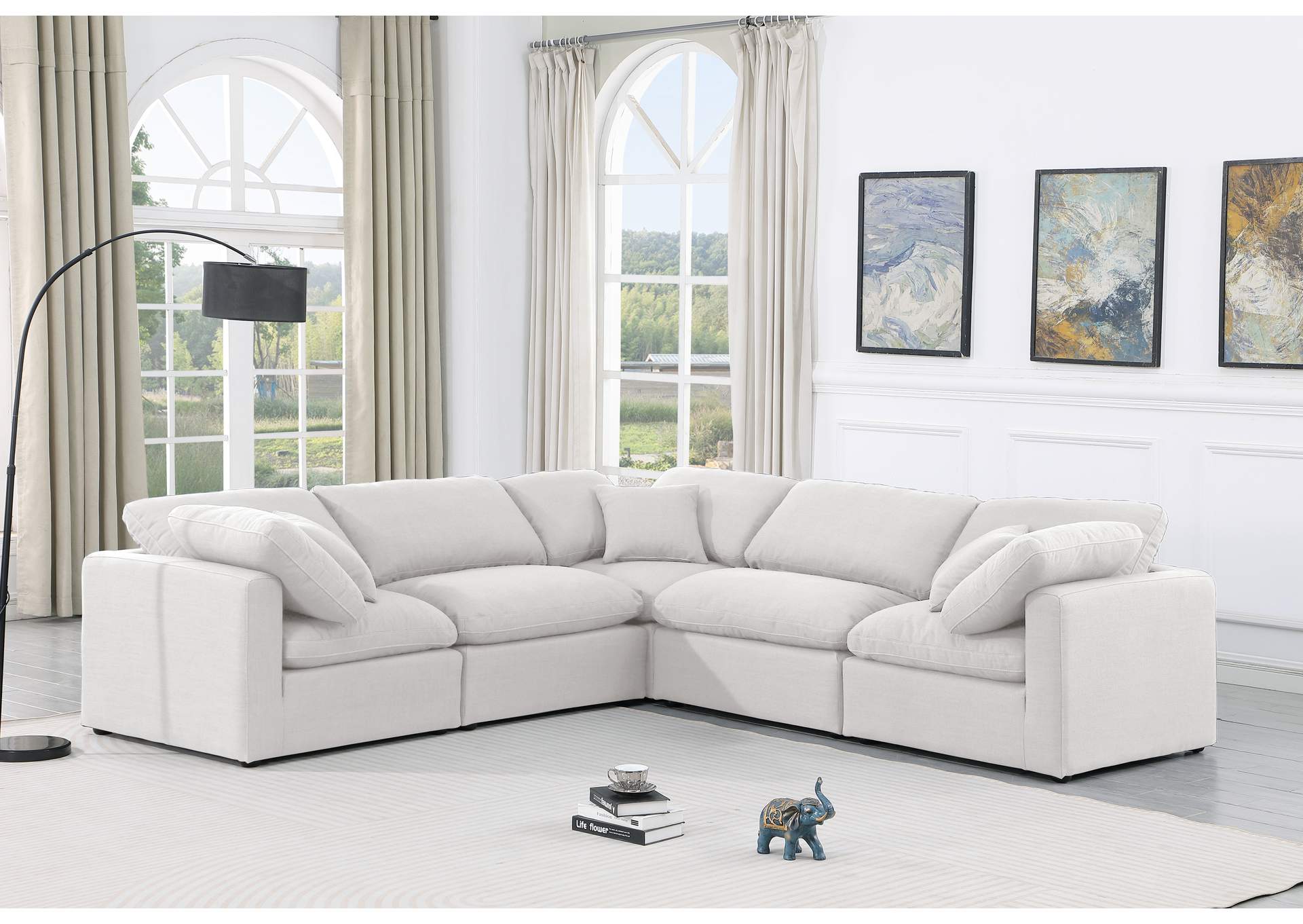 Indulge White Linen Textured Fabric Modular Sectional,Meridian Furniture