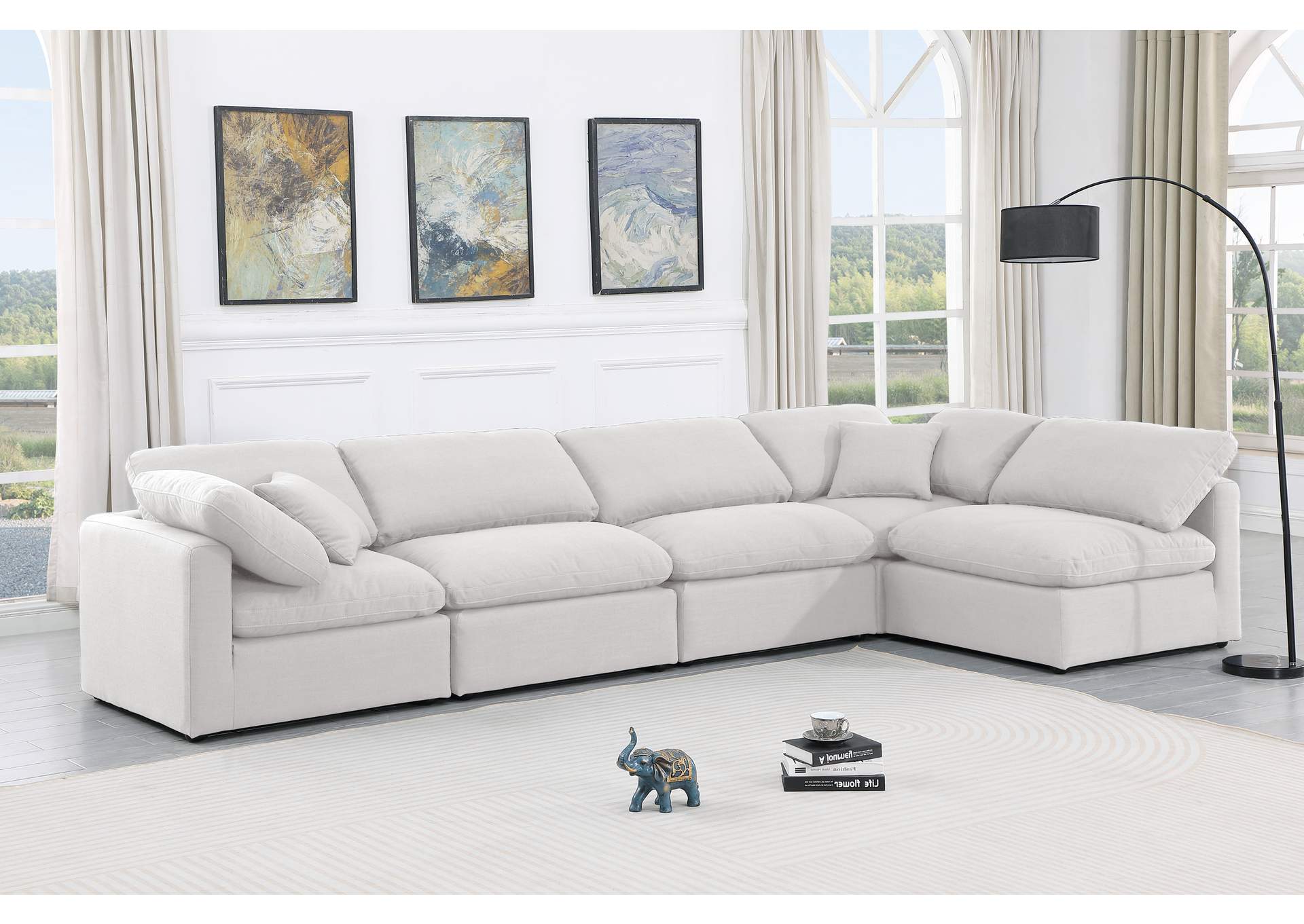 Indulge White Linen Textured Fabric Modular Sectional,Meridian Furniture