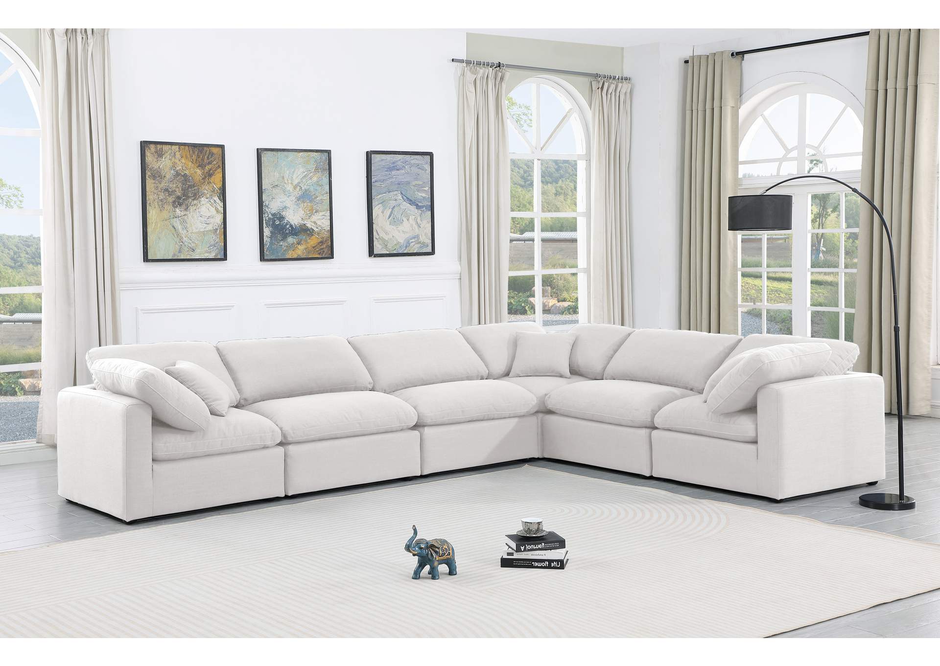 Indulge White Linen Textured Fabric Modular Sectional,Meridian Furniture