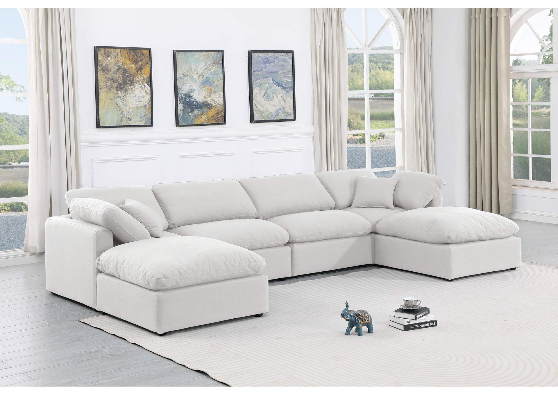 Indulge White Linen Textured Fabric Modular Sectional,Meridian Furniture