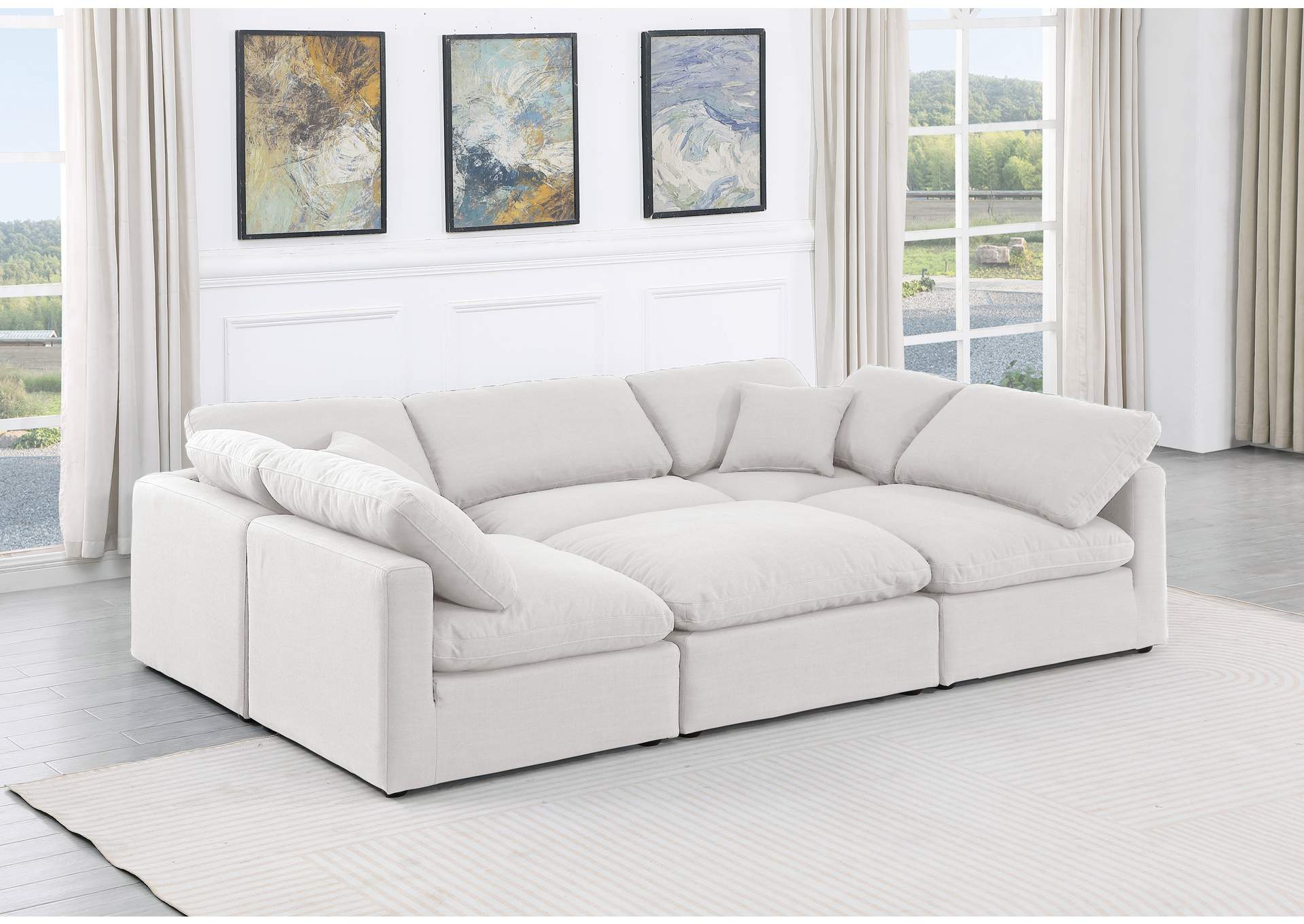 Indulge White Linen Textured Fabric Modular Sectional,Meridian Furniture