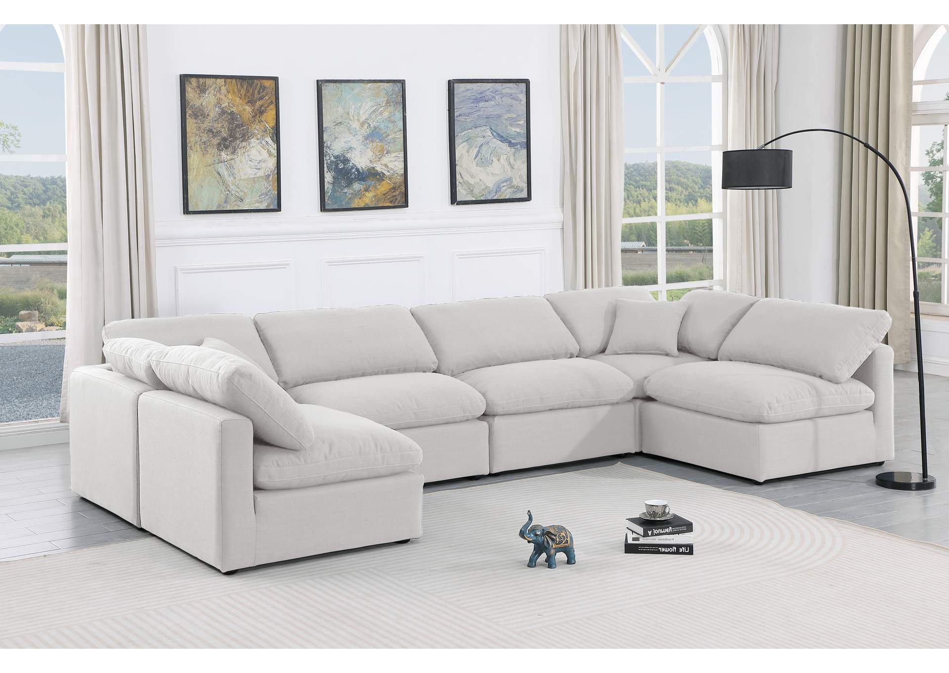 Indulge White Linen Textured Fabric Modular Sectional,Meridian Furniture