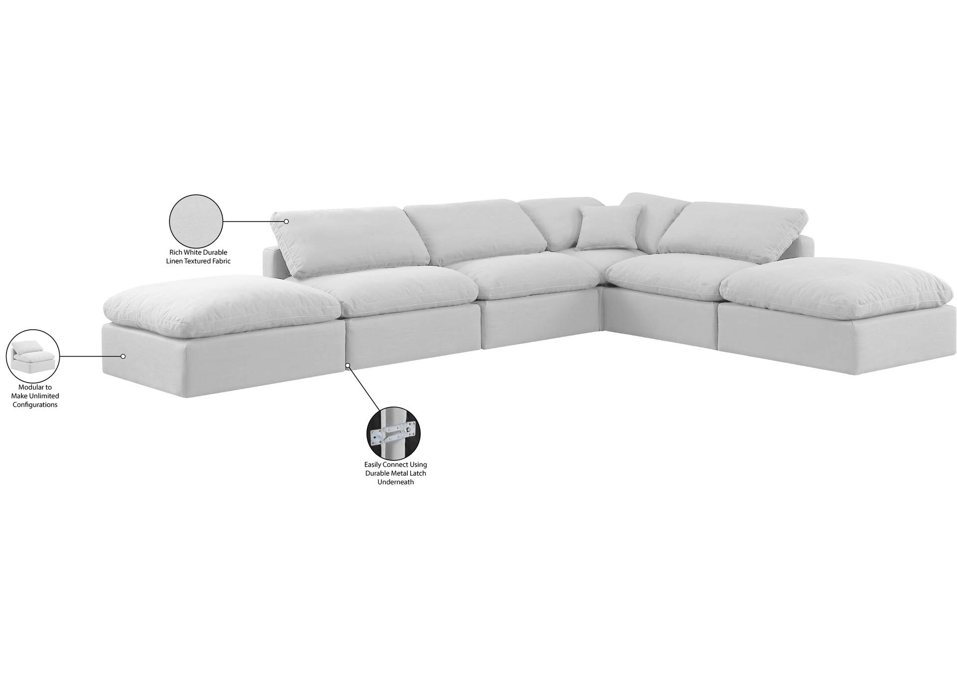 Indulge White Linen Textured Fabric Modular Sectional,Meridian Furniture