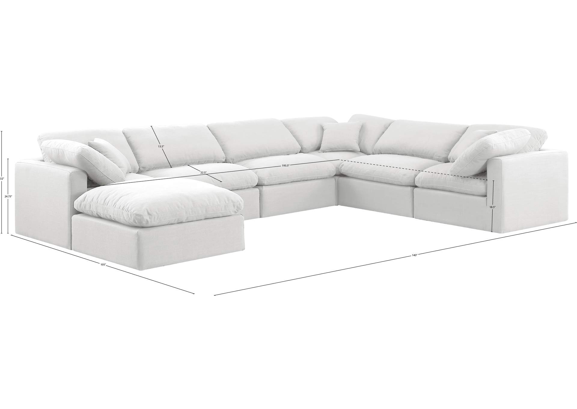 Indulge White Linen Textured Fabric Modular Sectional,Meridian Furniture