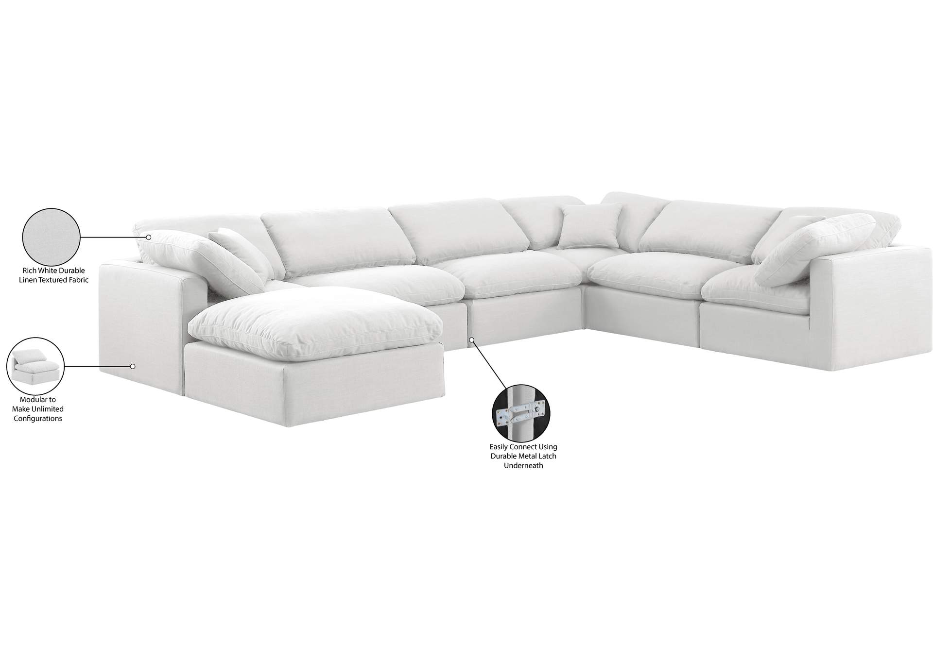 Indulge White Linen Textured Fabric Modular Sectional,Meridian Furniture
