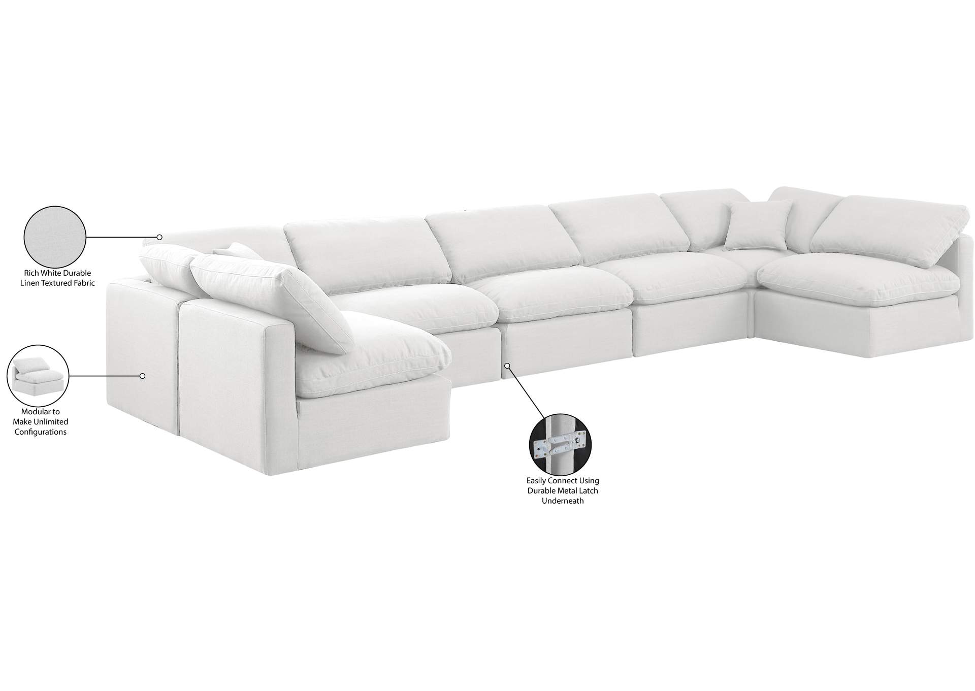 Indulge White Linen Textured Fabric Modular Sectional,Meridian Furniture
