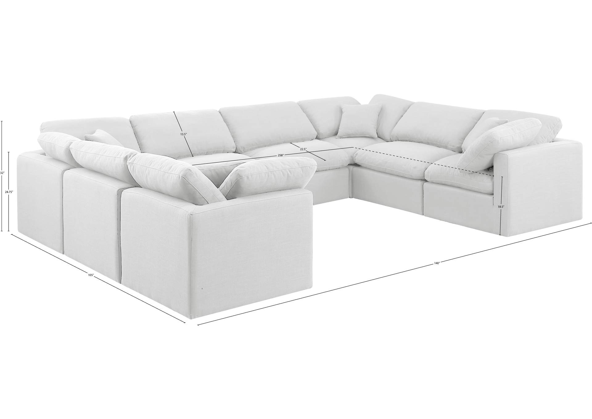Indulge White Linen Textured Fabric Modular Sectional,Meridian Furniture