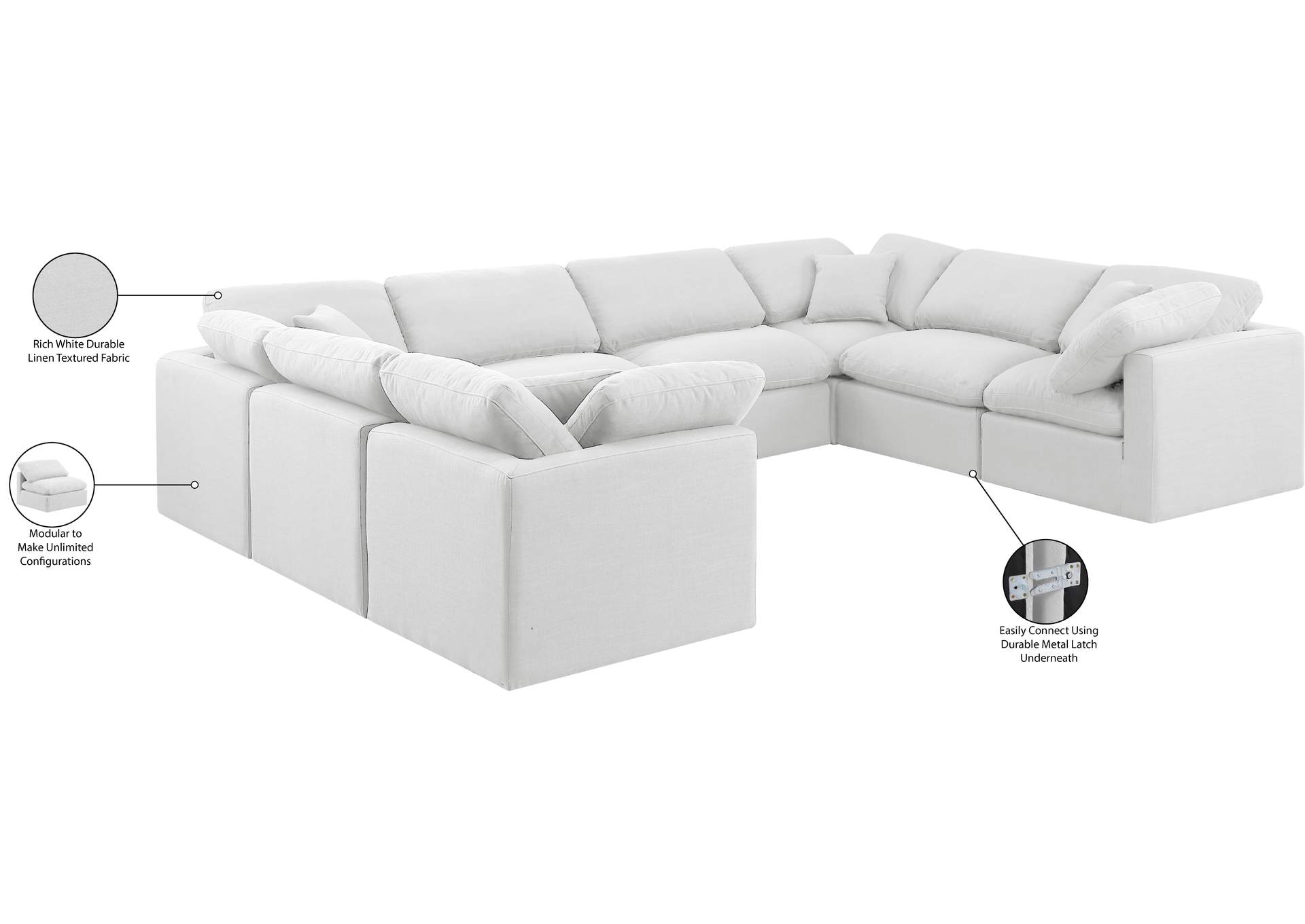 Indulge White Linen Textured Fabric Modular Sectional,Meridian Furniture