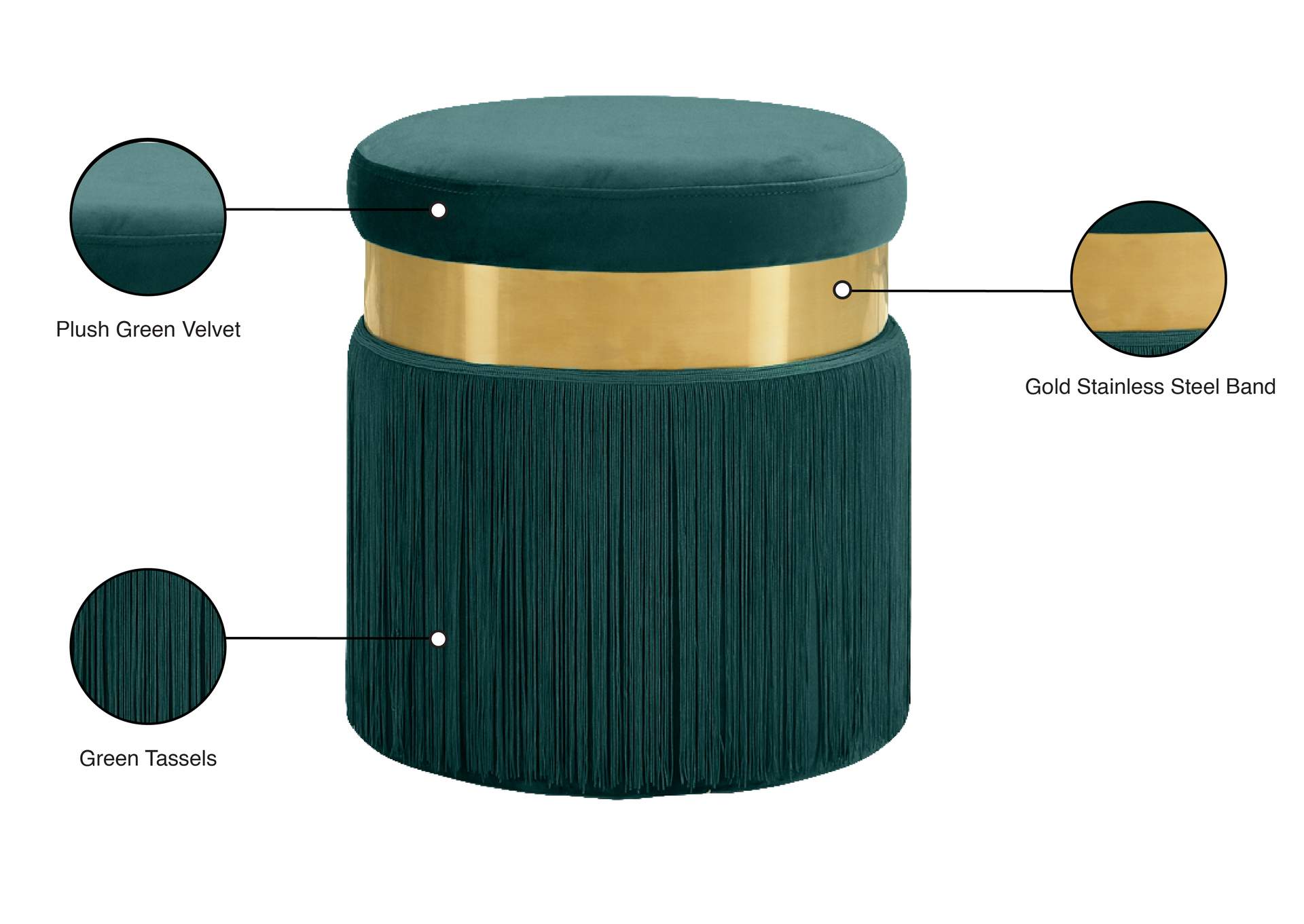 Yasmine Green Velvet Ottoman - Stool,Meridian Furniture