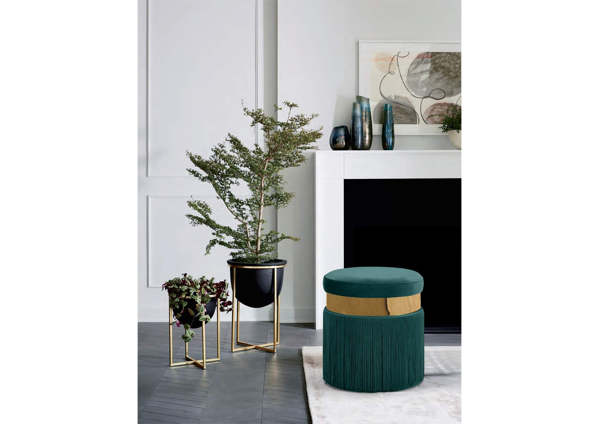 Yasmine Green Velvet Ottoman - Stool,Meridian Furniture