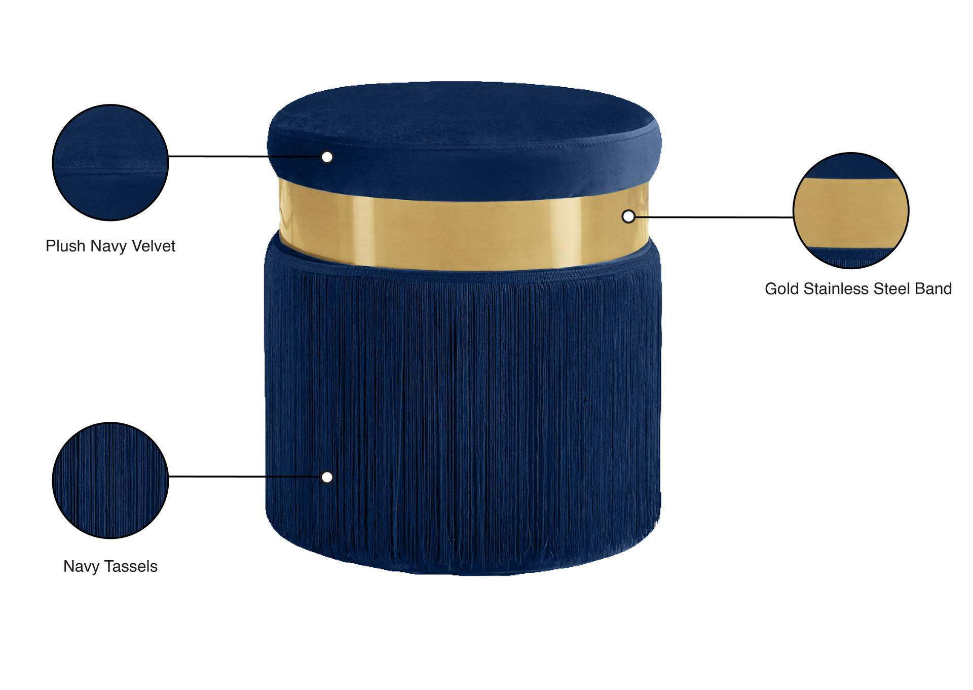 Yasmine Navy Velvet Ottoman - Stool,Meridian Furniture