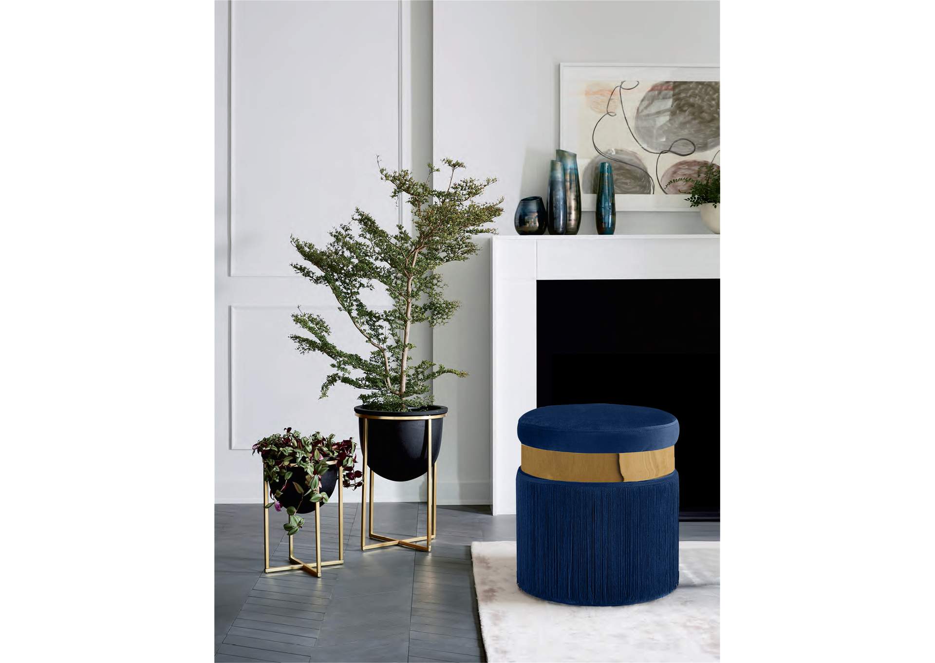 Yasmine Navy Velvet Ottoman - Stool,Meridian Furniture