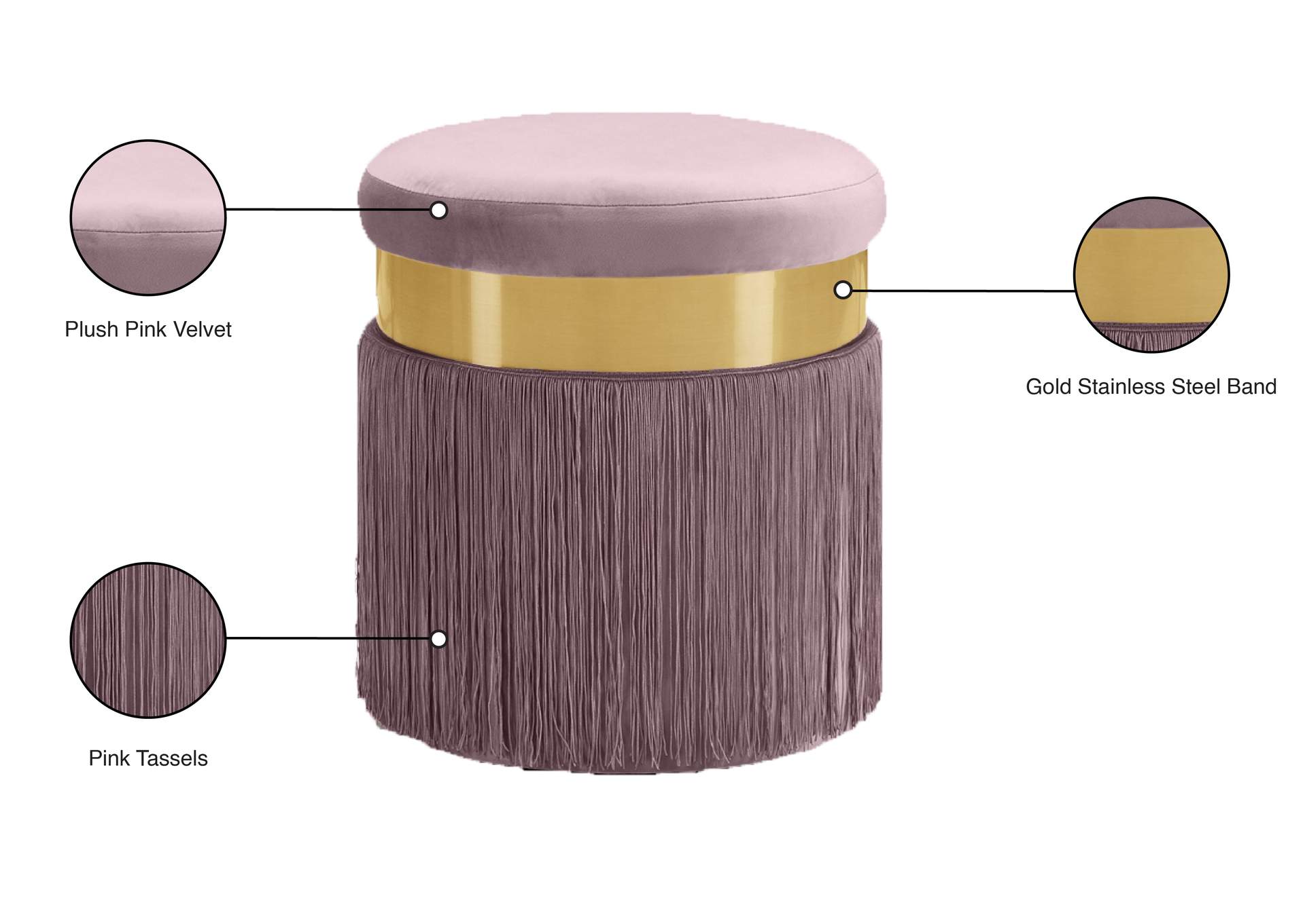 Yasmine Pink Velvet Ottoman - Stool,Meridian Furniture