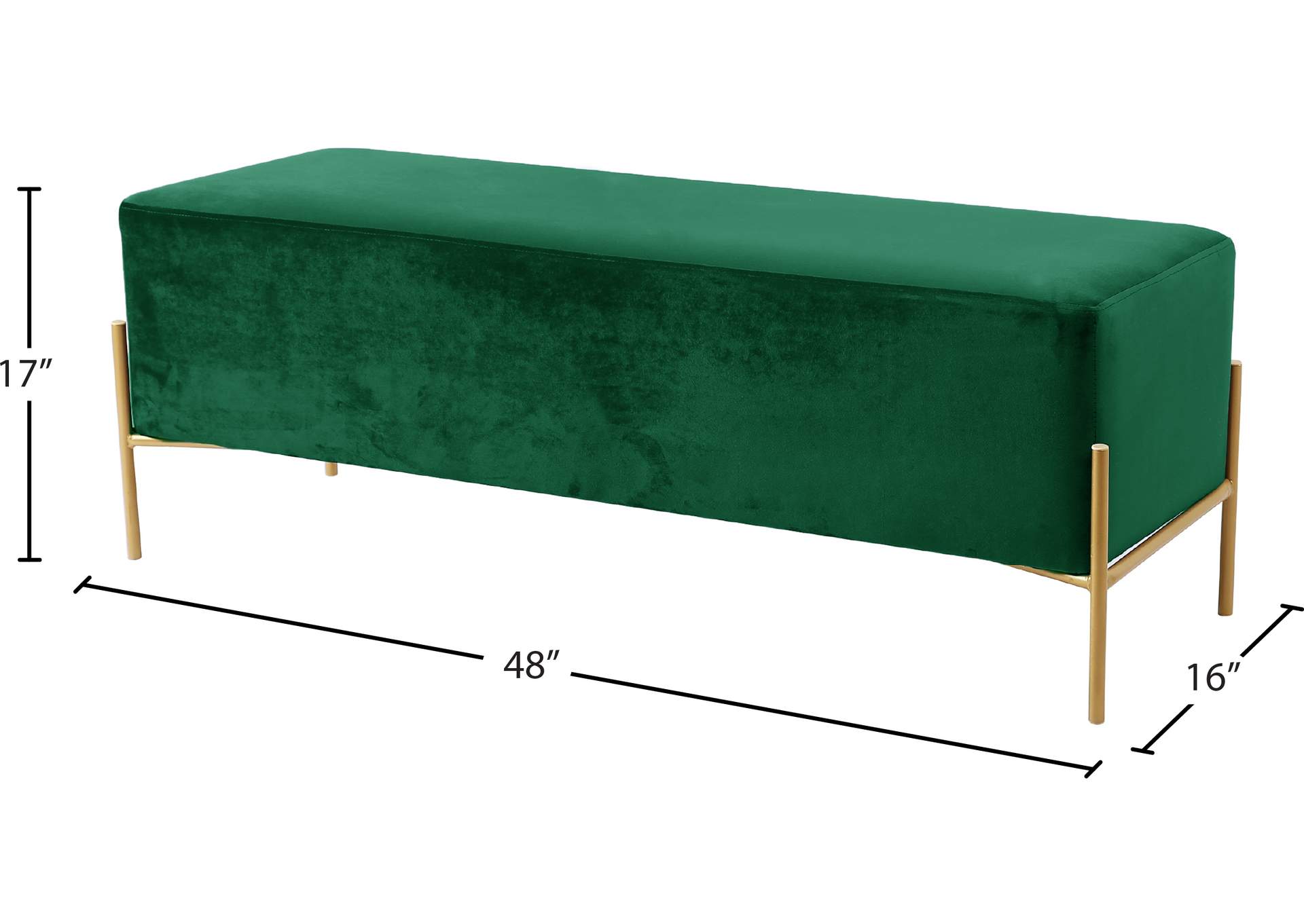 Isla Green Velvet Bench,Meridian Furniture