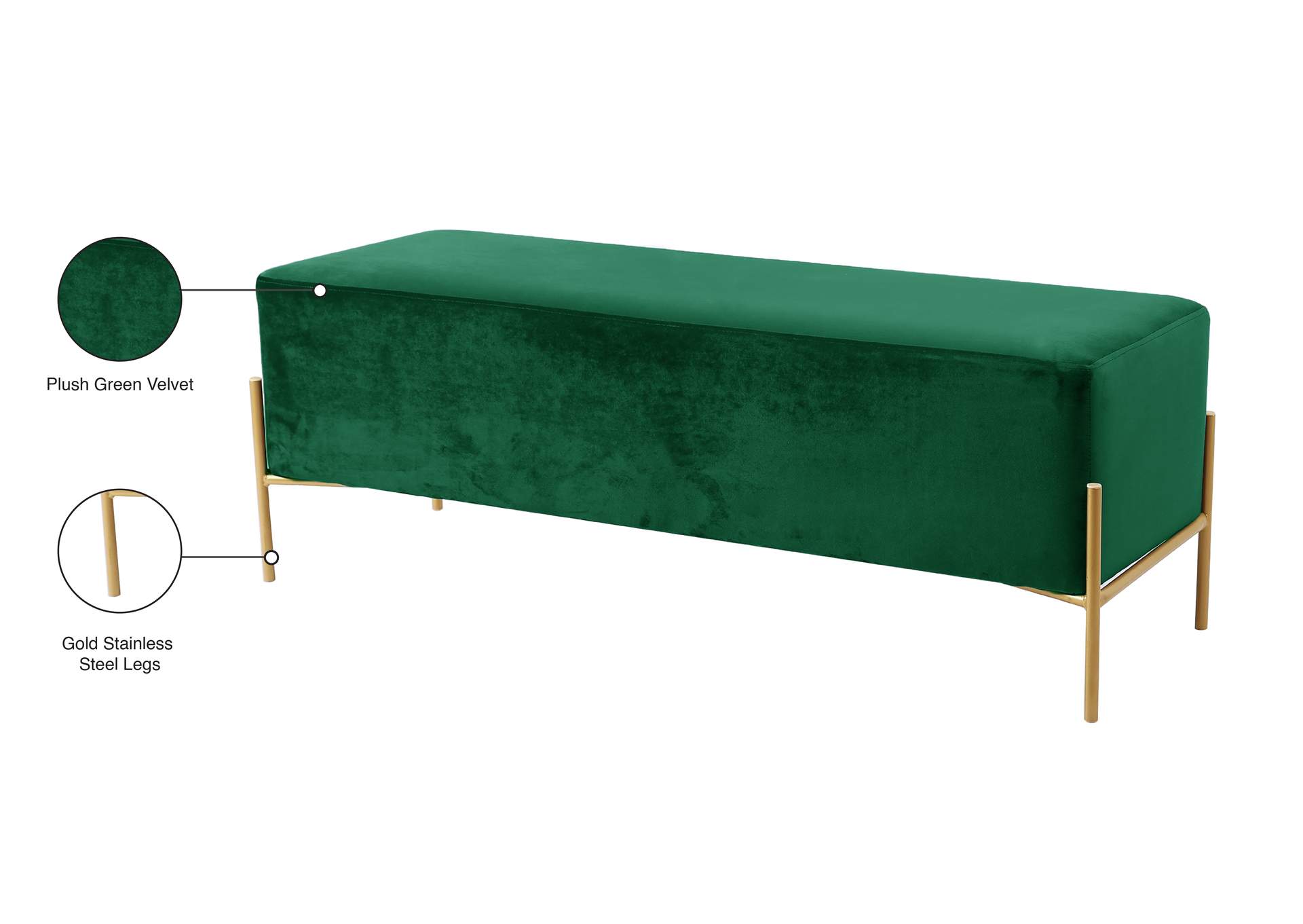 Isla Green Velvet Bench,Meridian Furniture