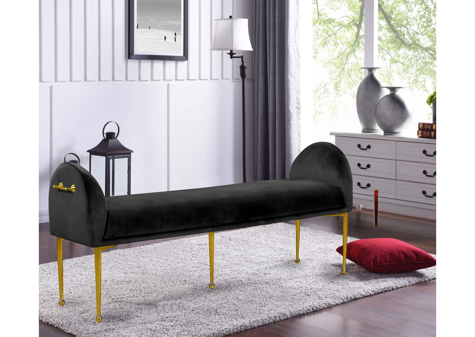 Owen Black Velvet Bench,Meridian Furniture