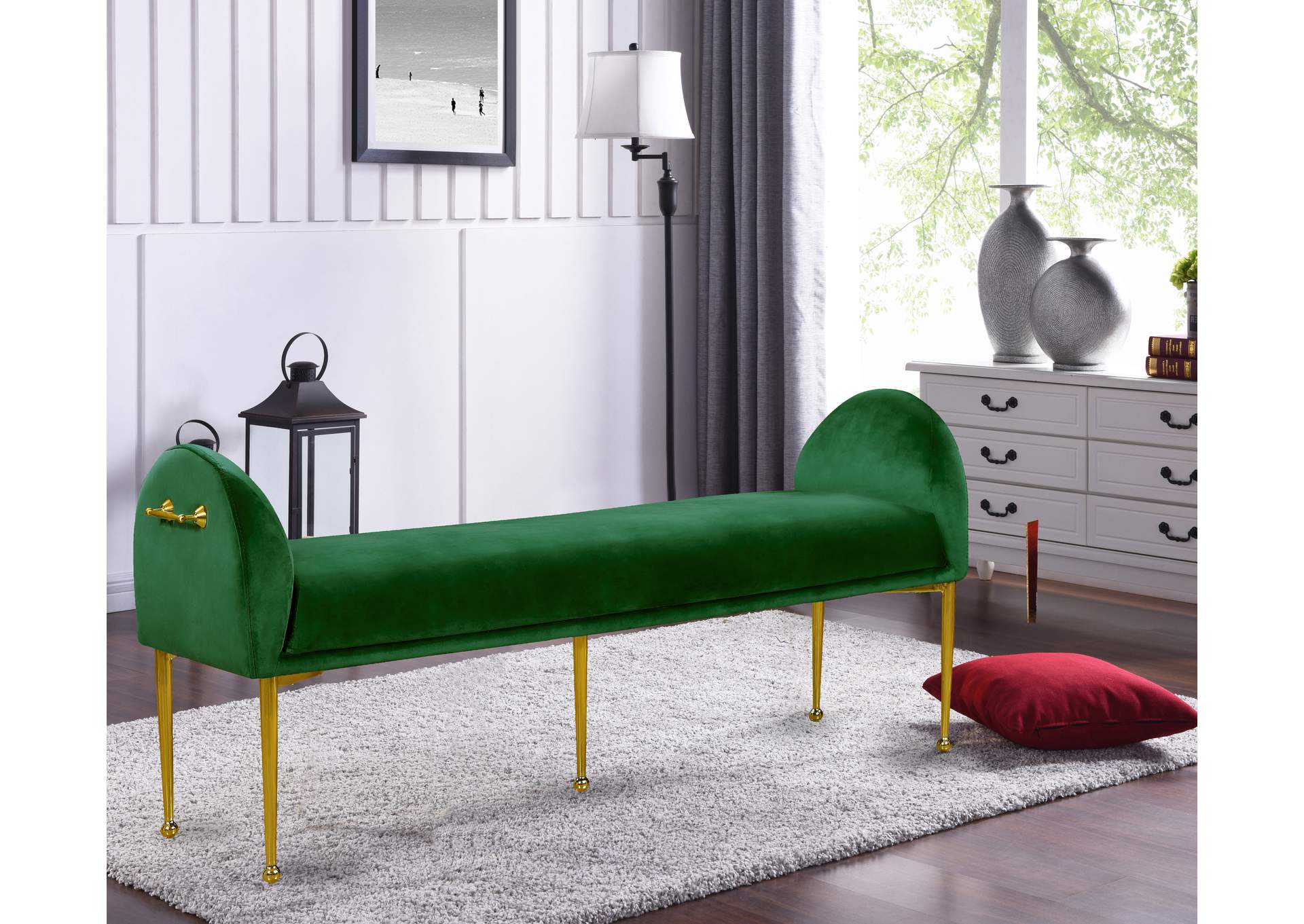 Owen Green Velvet Bench,Meridian Furniture