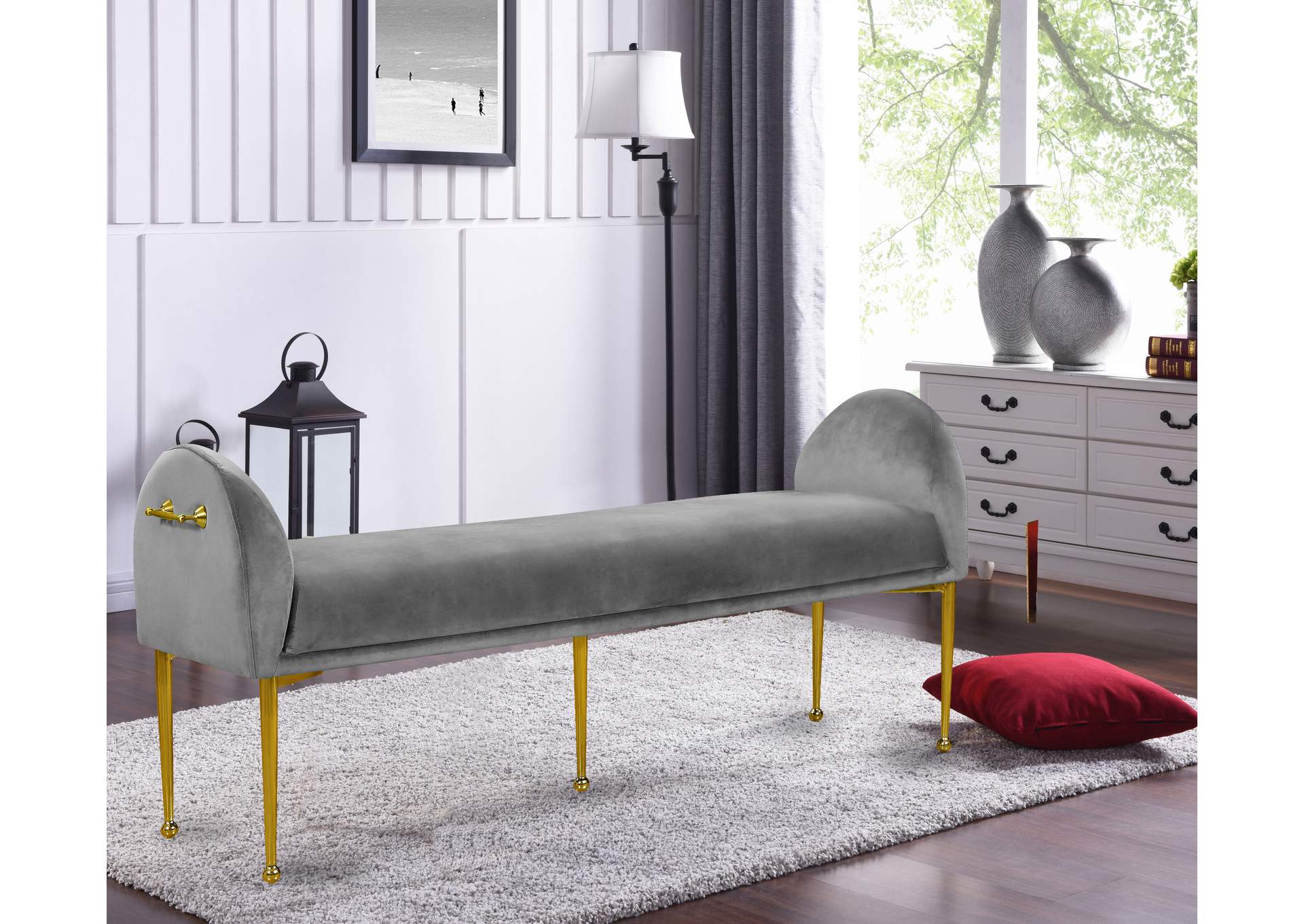 Owen Grey Velvet Bench,Meridian Furniture