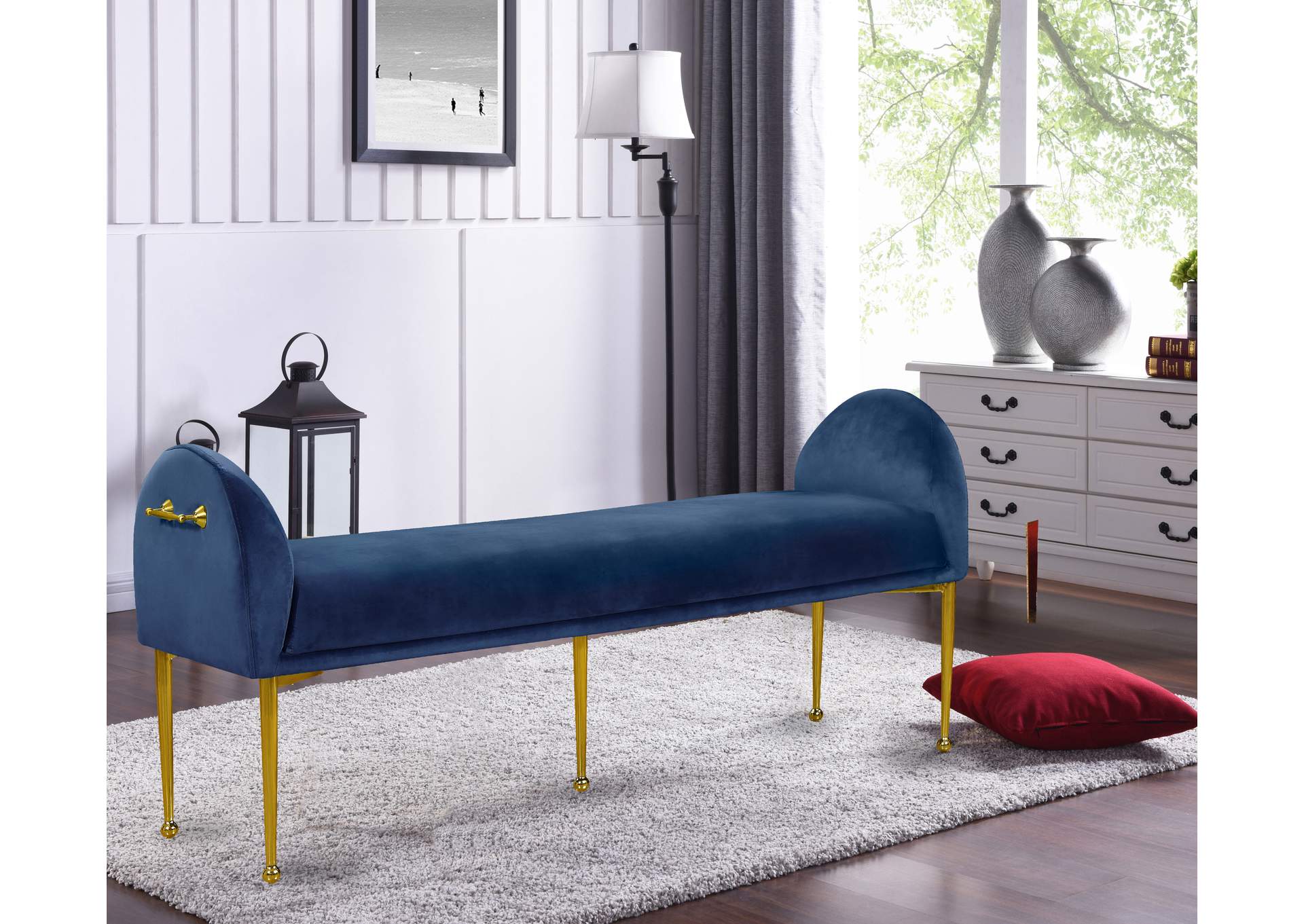 Owen Navy Velvet Bench,Meridian Furniture