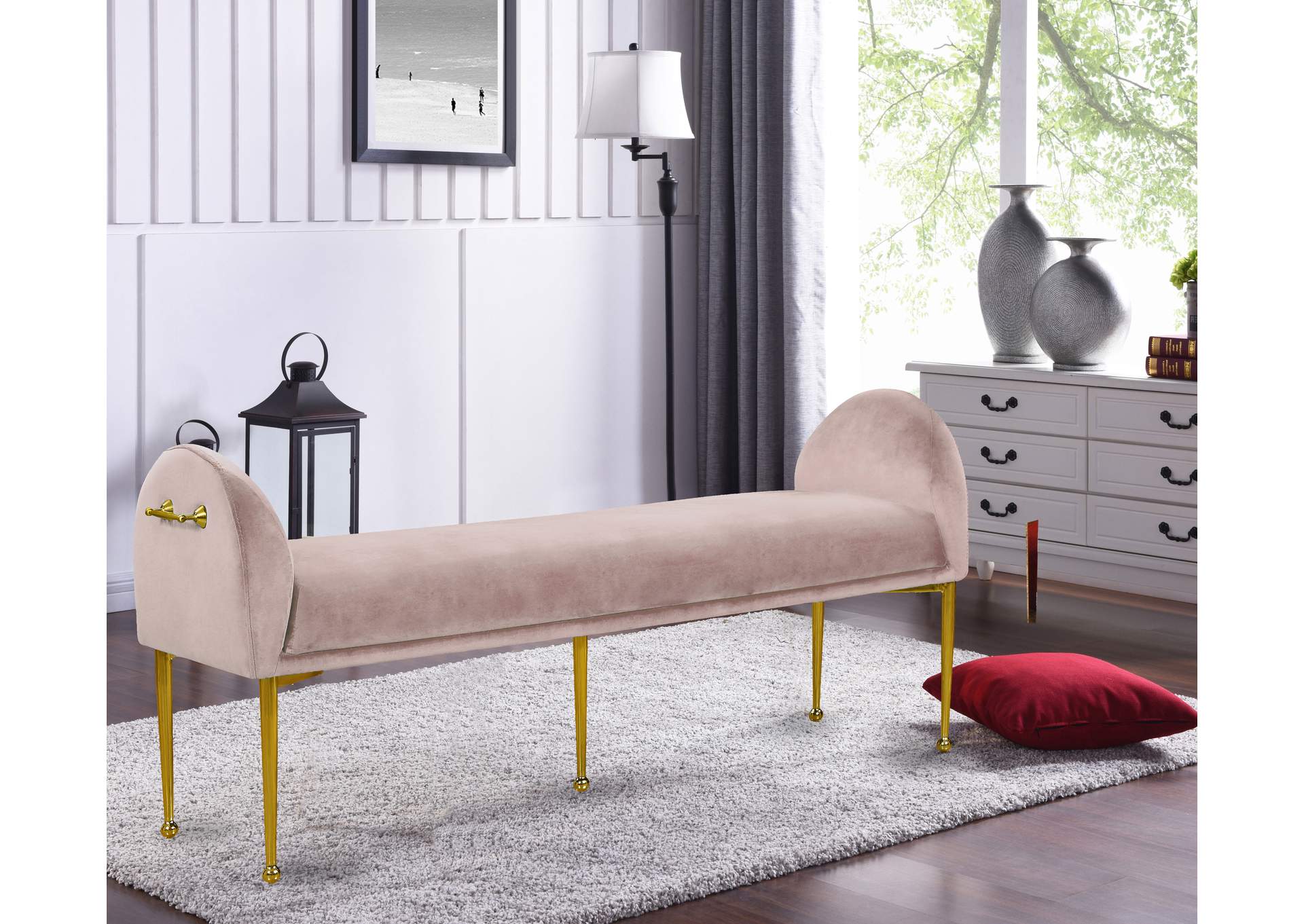 Owen Pink Velvet Bench,Meridian Furniture