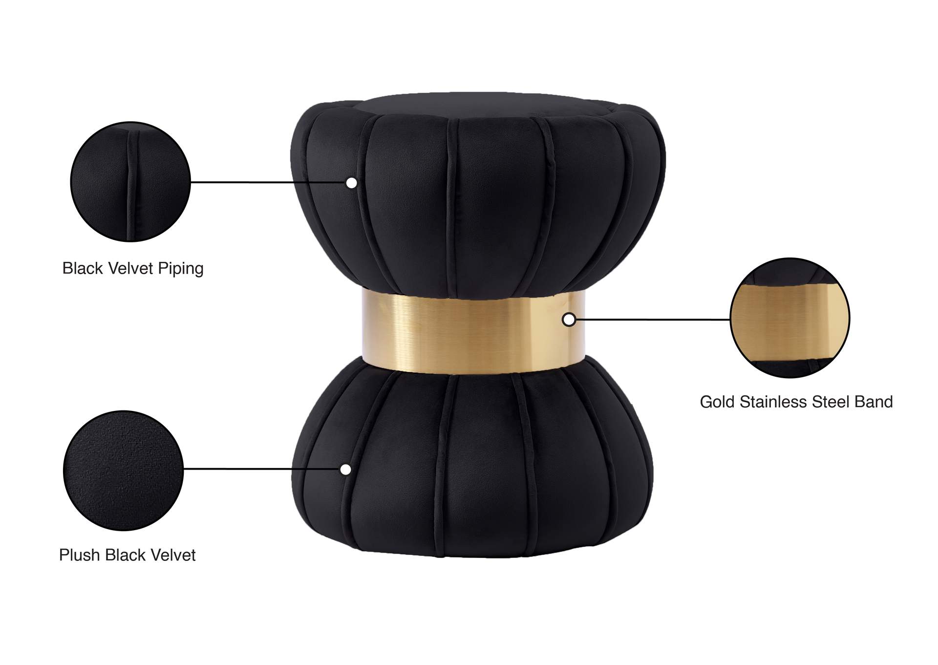 Vino Black Velvet Ottoman - Stool,Meridian Furniture