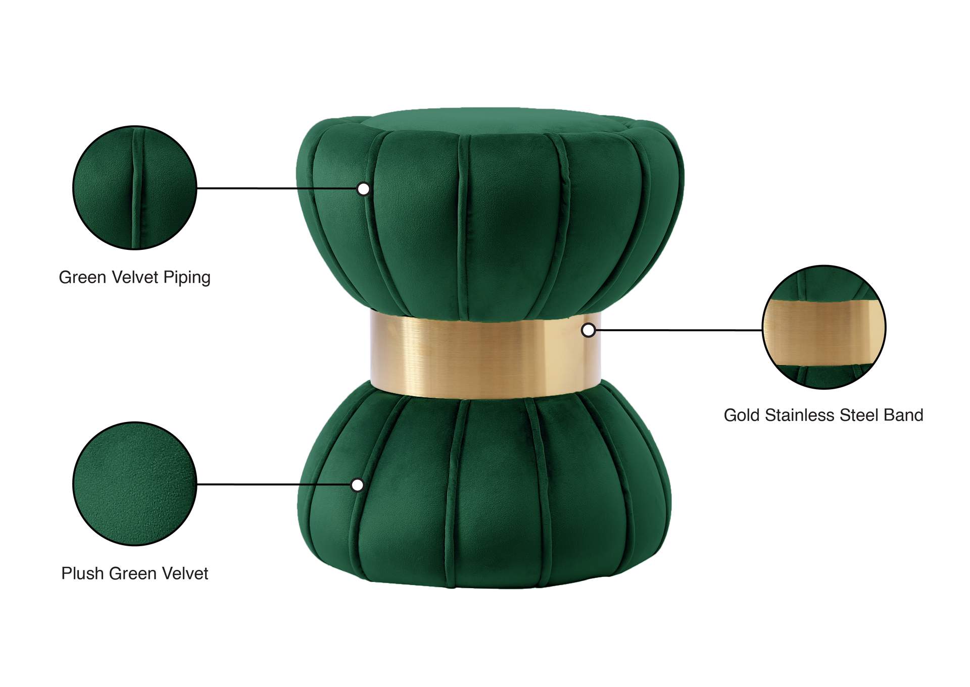 Vino Green Velvet Ottoman - Stool,Meridian Furniture