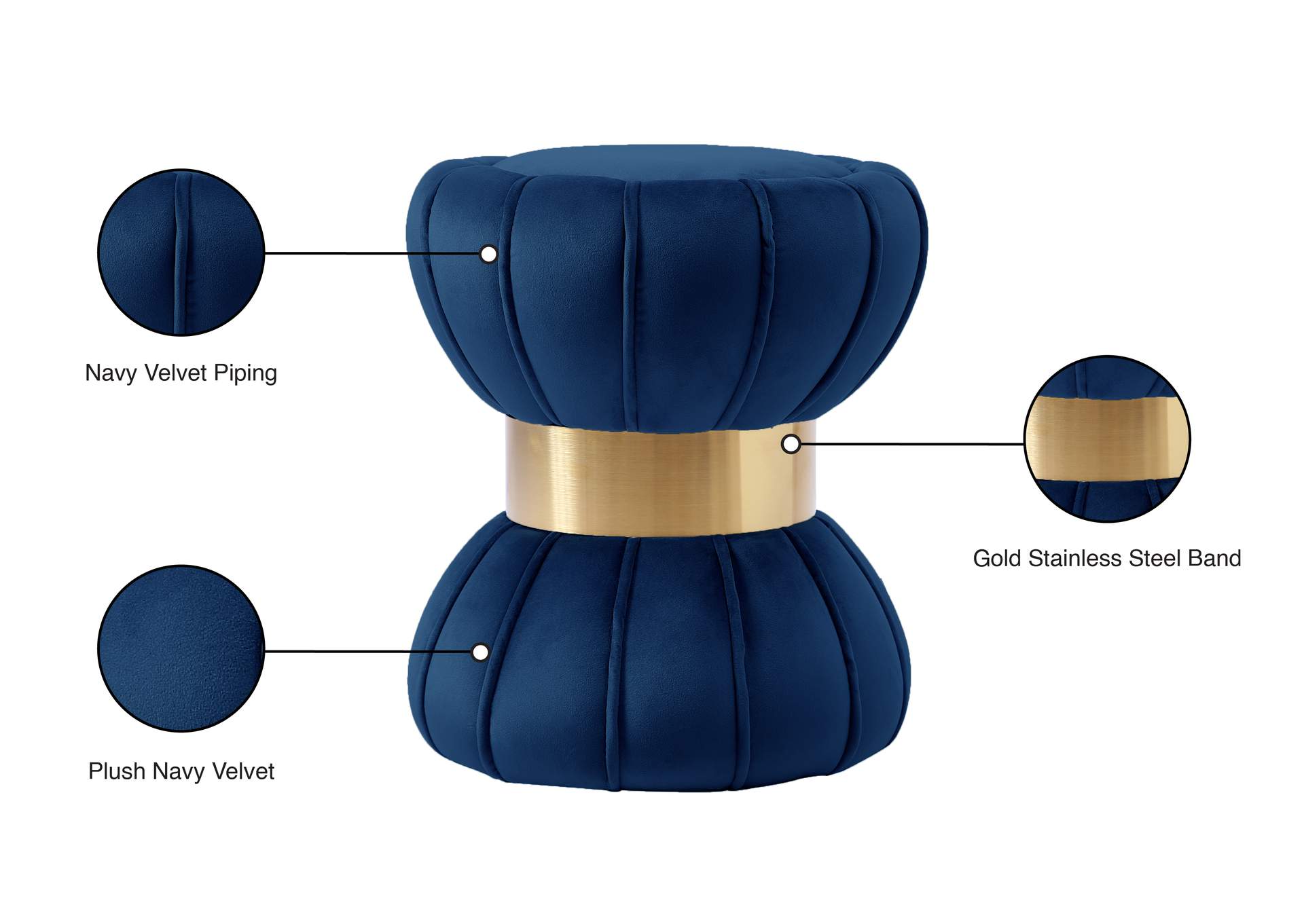 Vino Navy Velvet Ottoman - Stool,Meridian Furniture