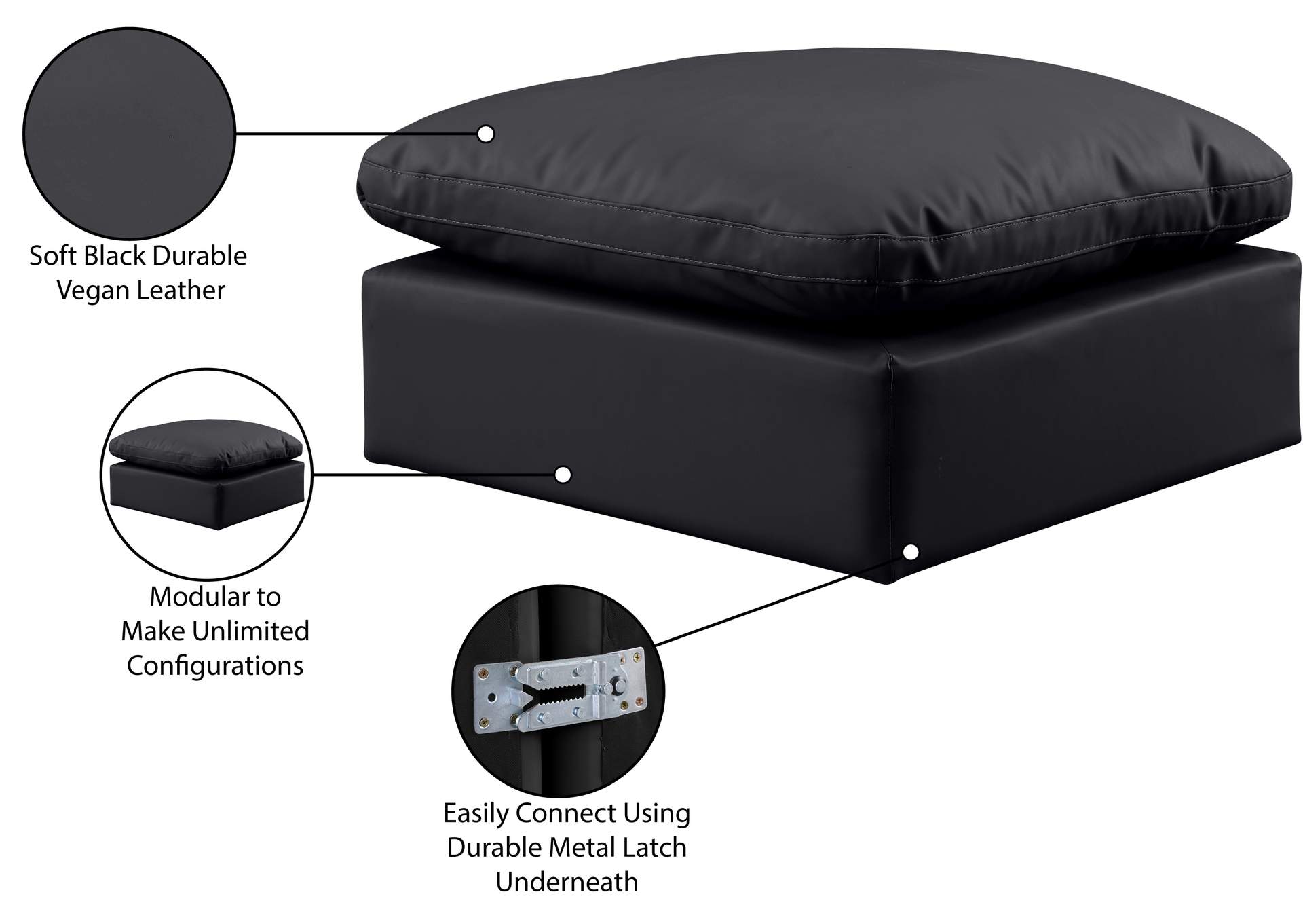 Indulge Black Faux Leather Ottoman,Meridian Furniture